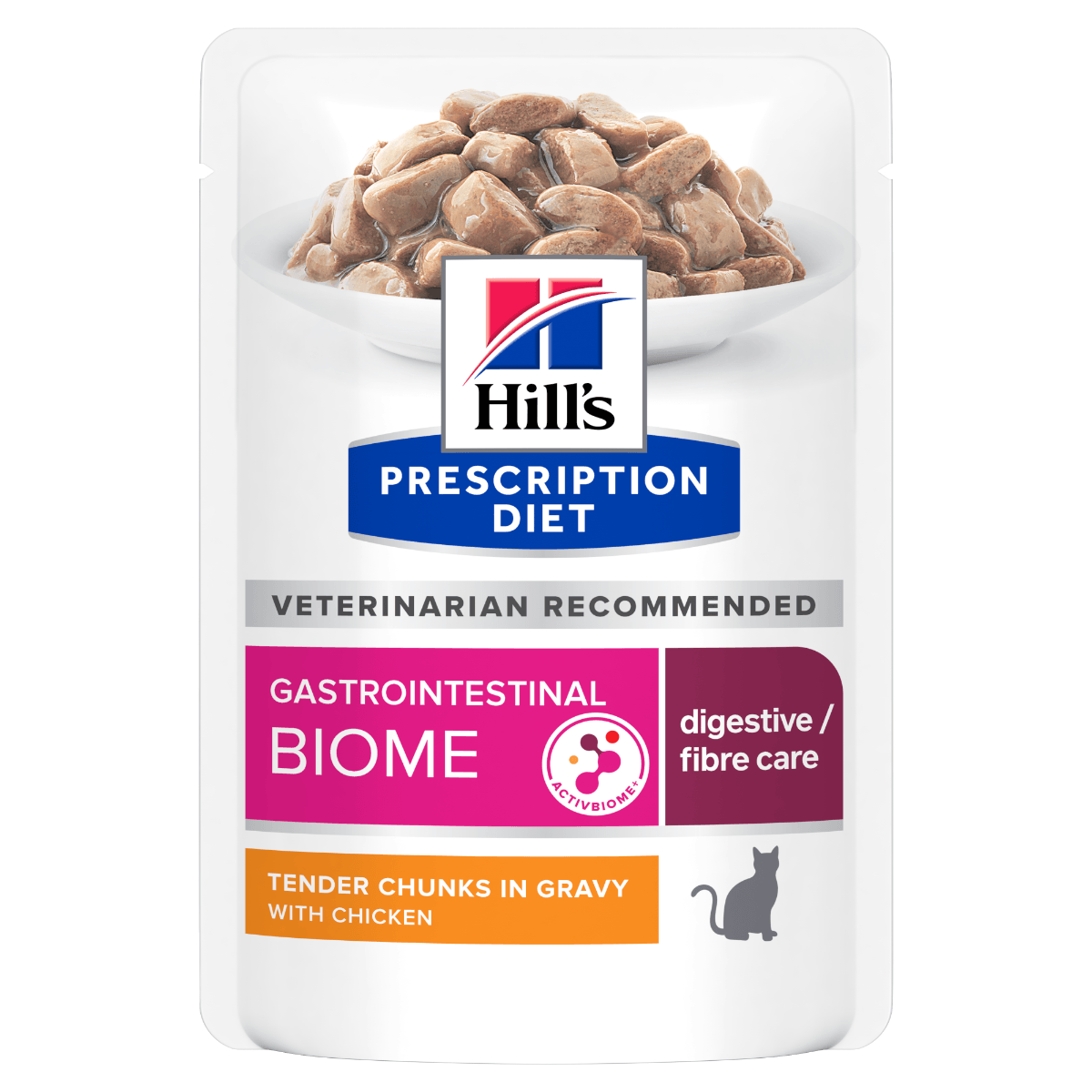 HILL\'S Prescription Diet Gastrointestinal Biome Pui, dietă veterinară, plic hrană umedă pisici, sistem digestiv & probiotice, bax, 85g x 12buc