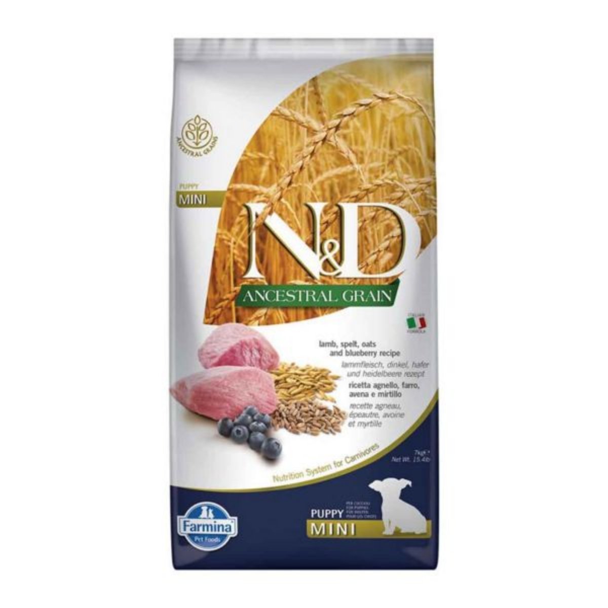 N&D Ancestral Grain Puppy Mini, XS-S, Pui și Rodie, hrană uscată conținut redus cereale câini junior, 800g