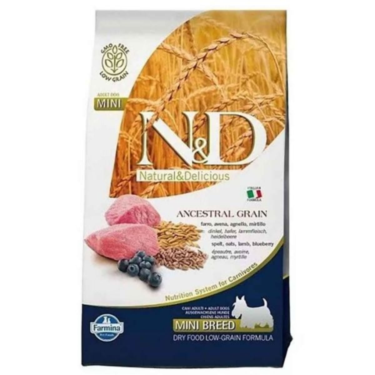 N&D Ancestral Grain Adult Mini, XS-S, Miel și afine, hrană uscată conținut redus cereale câini, 800g - 1 | YEO