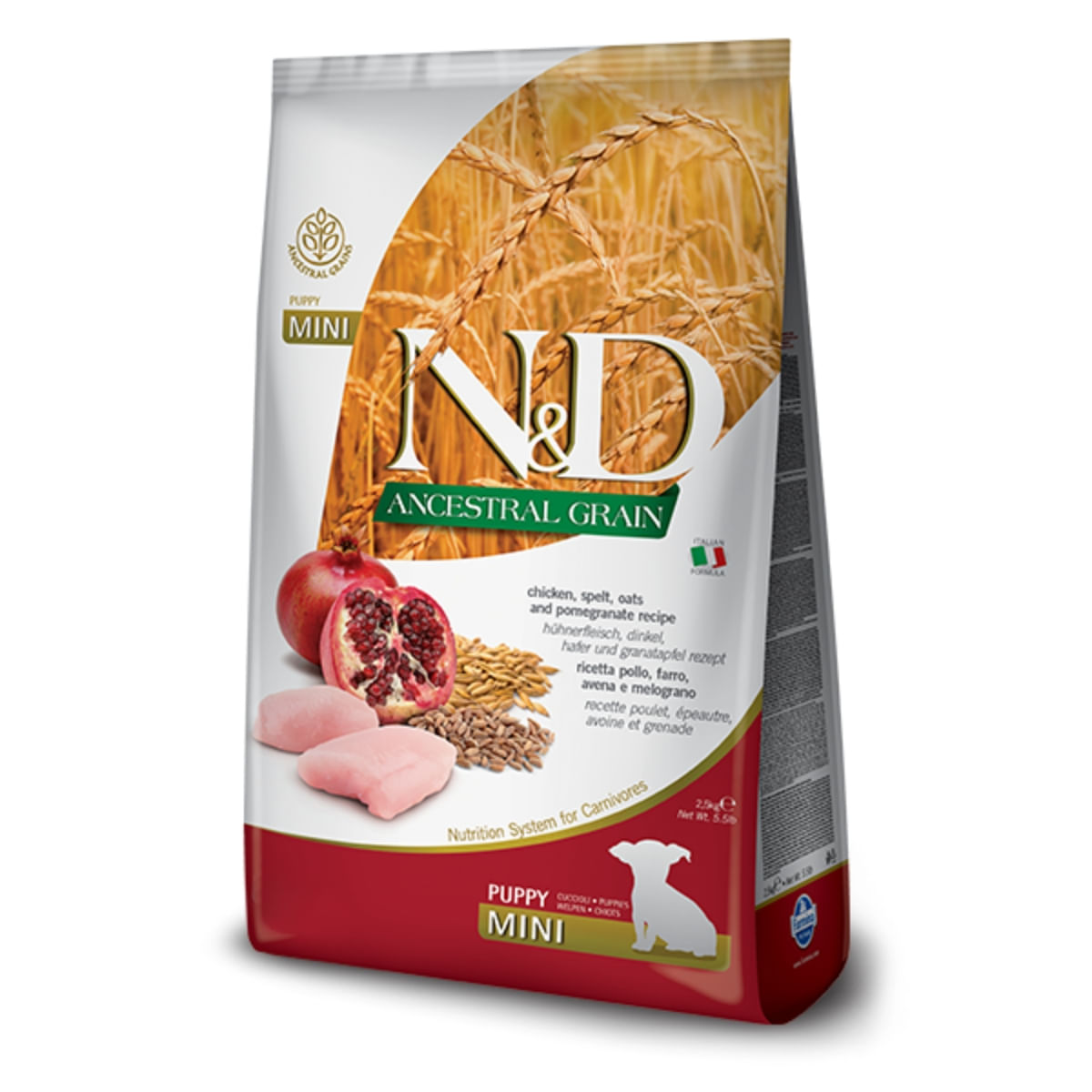 N&D Ancestral Grain Puppy Mini, XS-S, Pui și Rodie, hrană uscată conținut redus cereale câini junior, 7kg - 1 | YEO