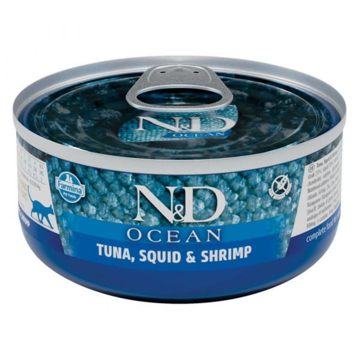 N&D Ocean, Ton și Calamar, conservă hrană umedă fără cereale pisici, (în sos), 70g - 1 | YEO