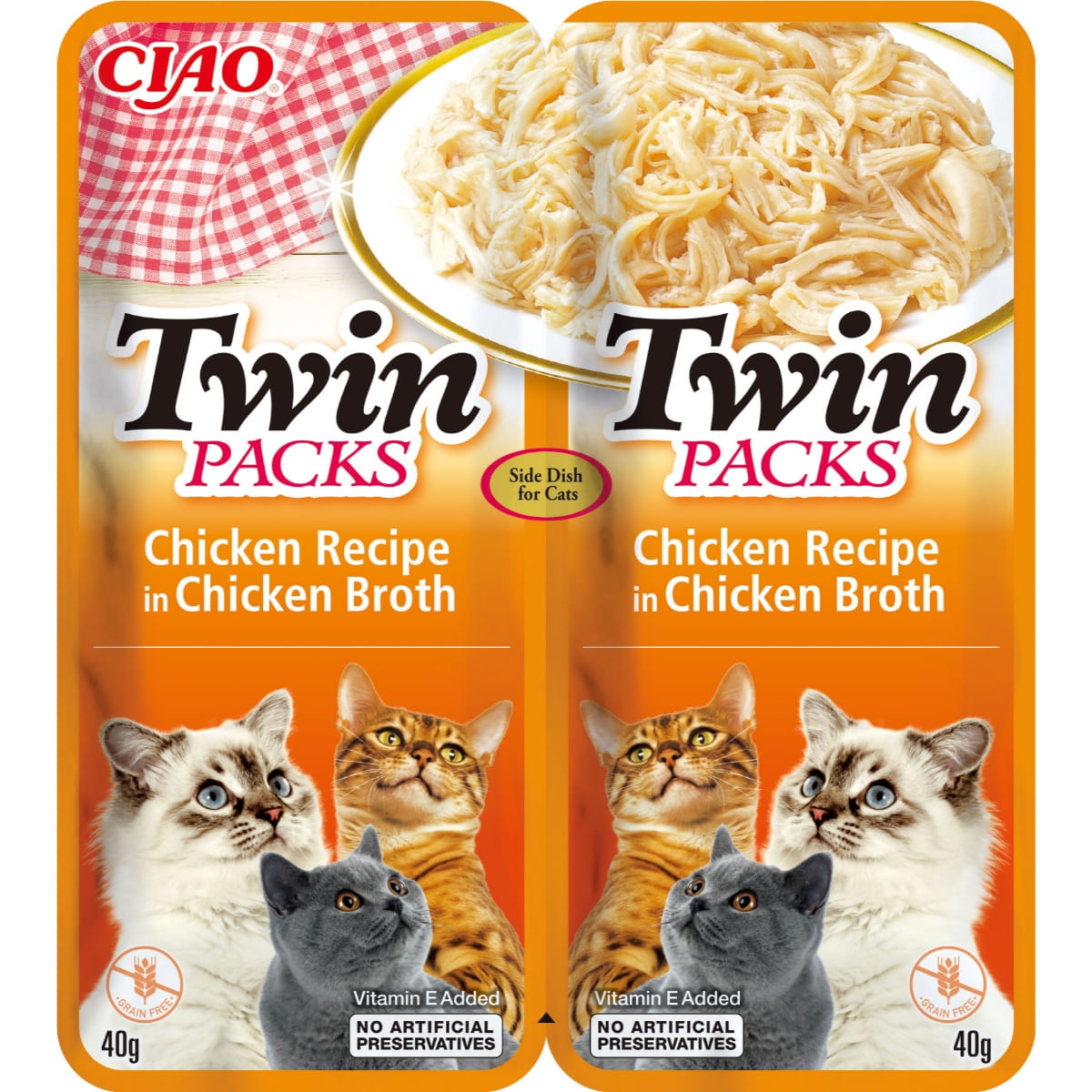 INABA Ciao Twin Packs, Pui, plic hrană umedă fără cereale pisici, (topping), 80g
