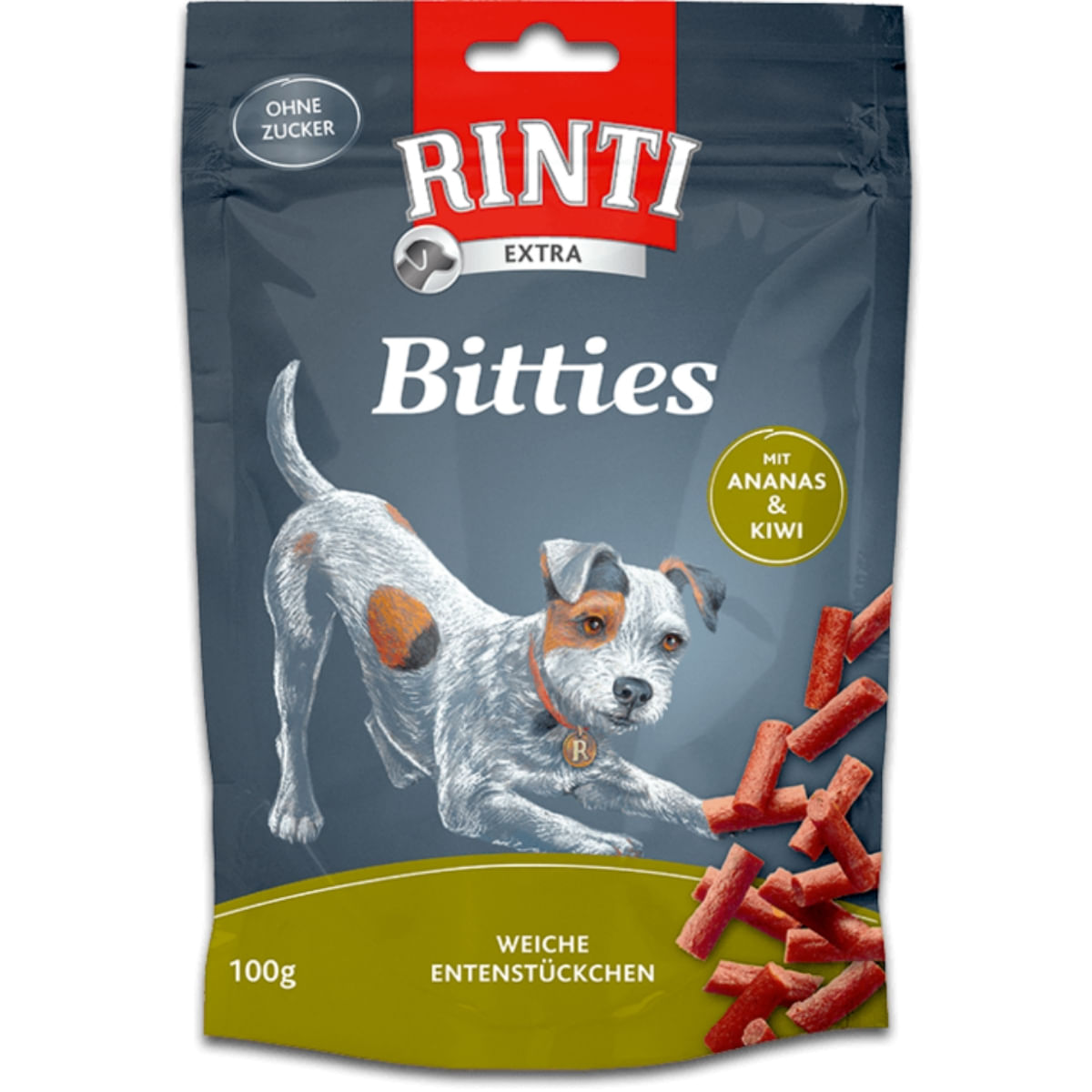 RINTI Bitties , XS-XL, Rață și Ananas, punguță recompense fără cereale câini, semimoist, 100g - 1 | YEO