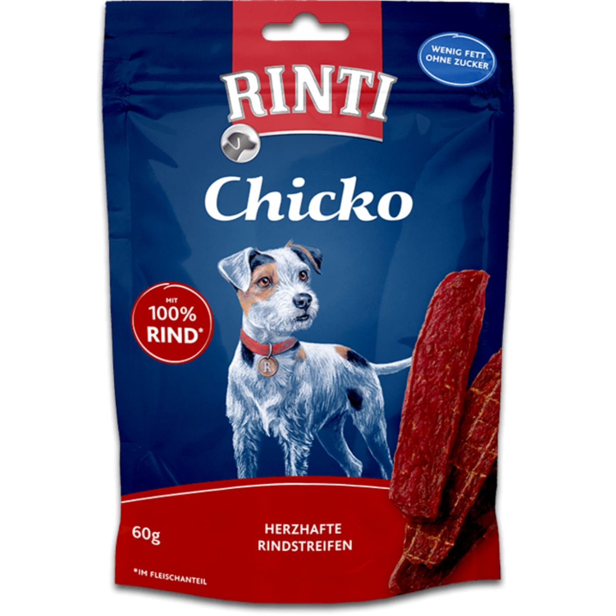 RINTI Chicko, XS-XL, Vită, punguță recompense fără cereale câini, deshidratat, 60g