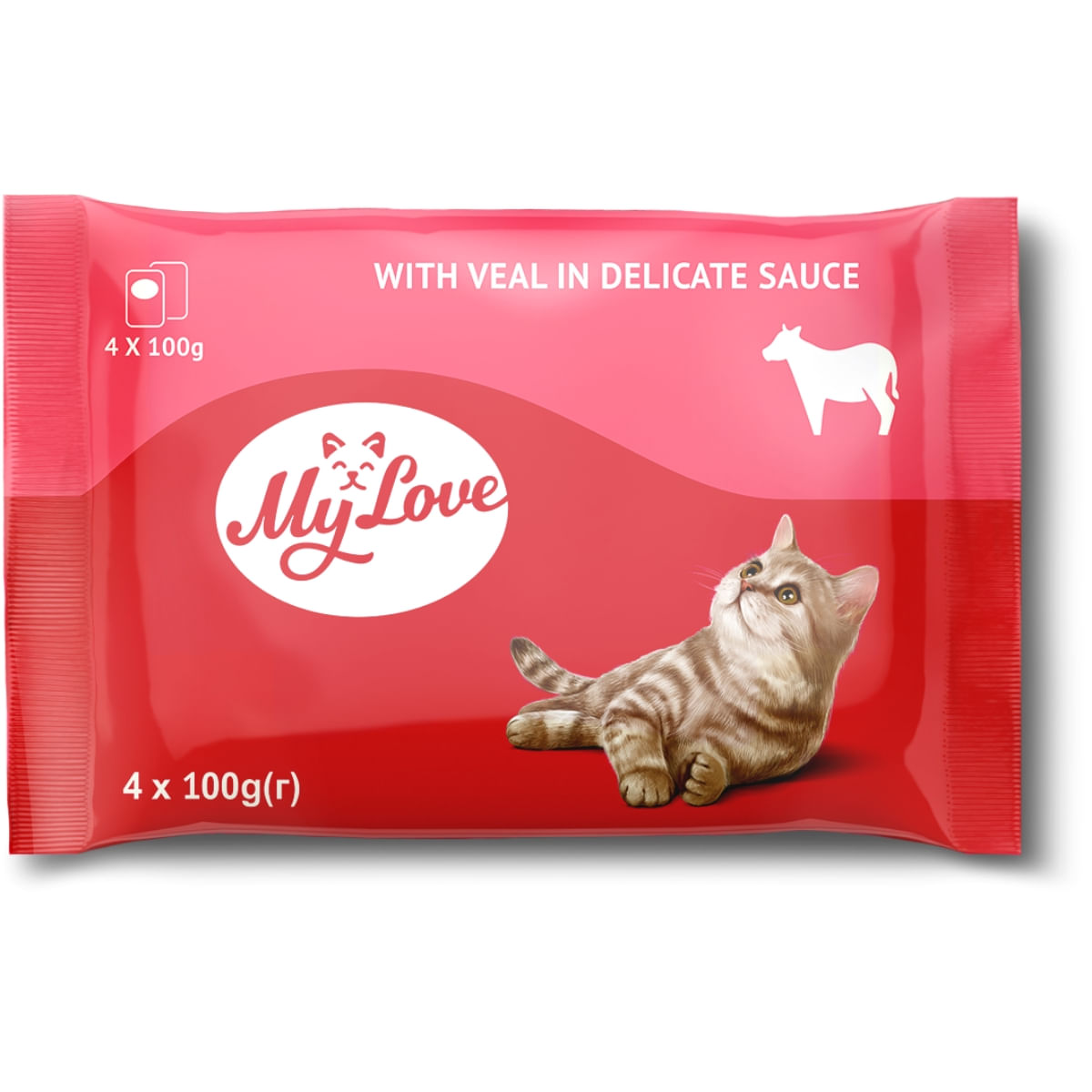 MY LOVE, Vită, plic hrană umedă pisici, (în sos), bax, 100g x 4buc