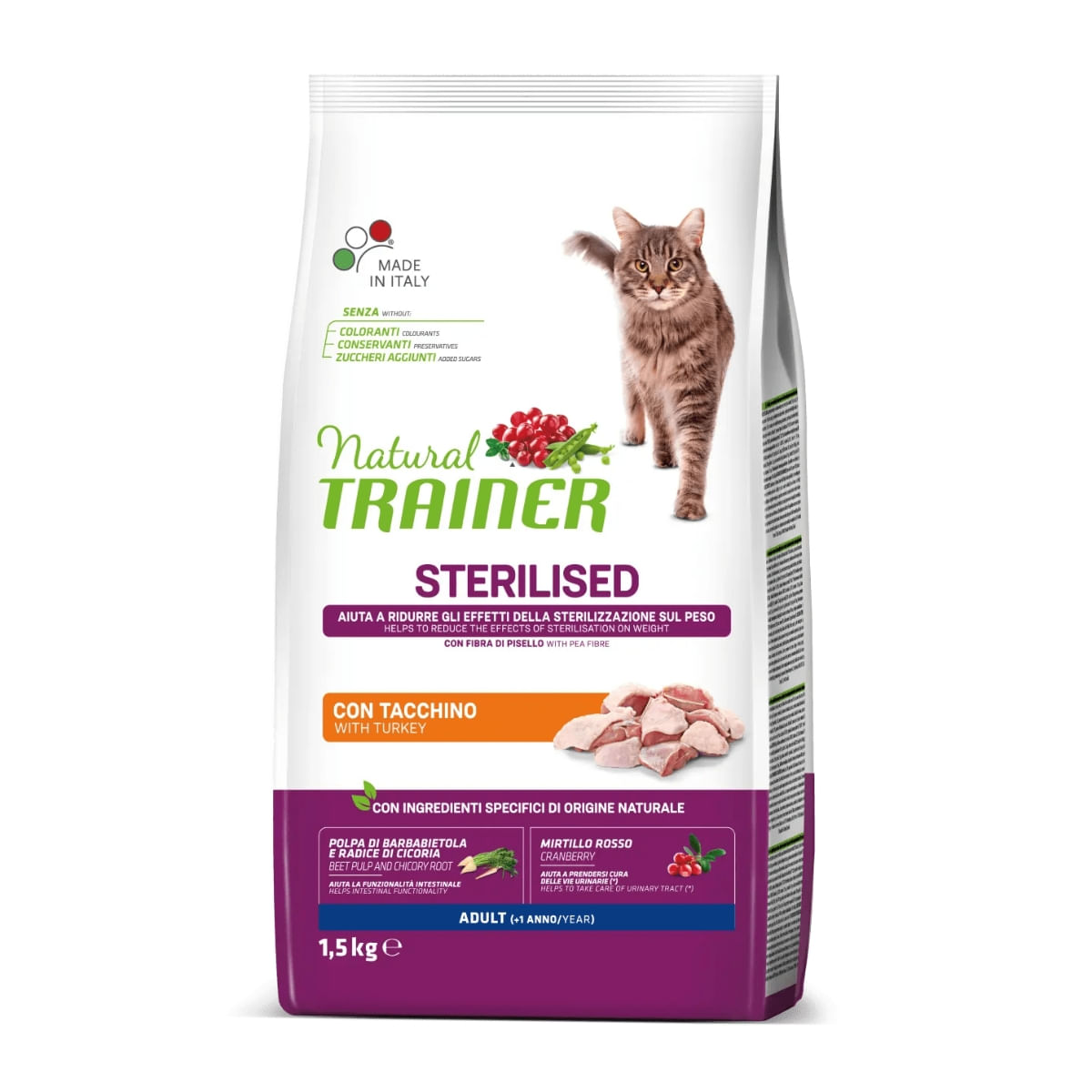 NATURAL TRAINER Sterilised, Curcan, hrană uscată pisici sterilizate, 1.5kg - 1 | YEO