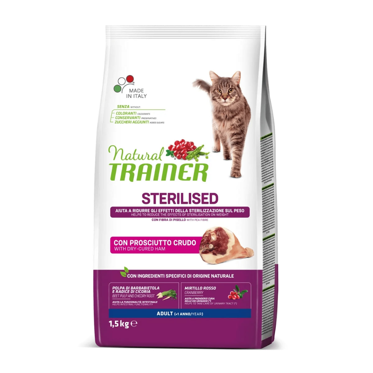 NATURAL TRAINER Sterilised, Bacon, hrană uscată pisici sterilizate, 1.5kg