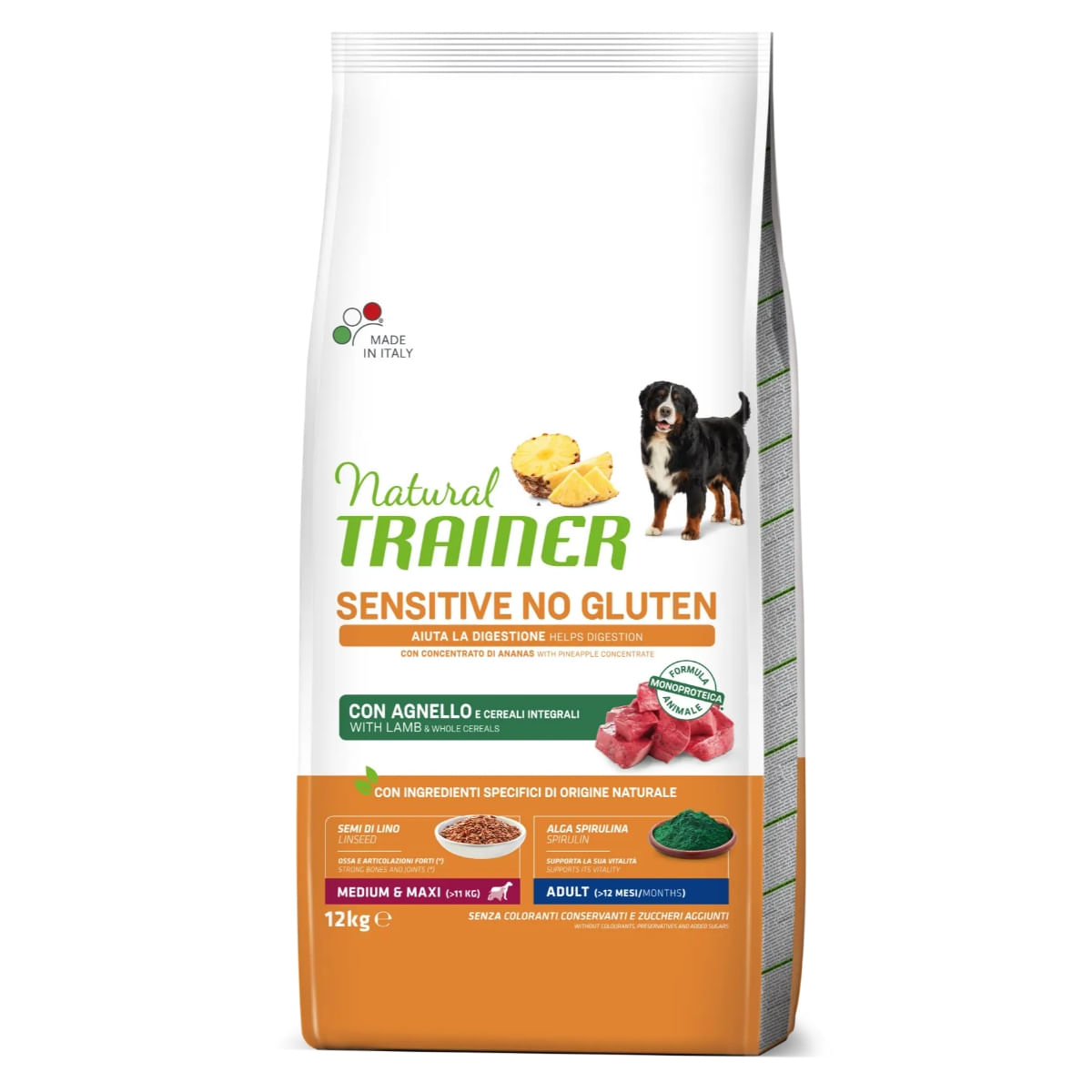 NATURAL TRAINER Sensitive No Gluten, M-XL, Miel, hrană uscată monoproteică câini, sistem digestiv, 12kg - 1 | YEO