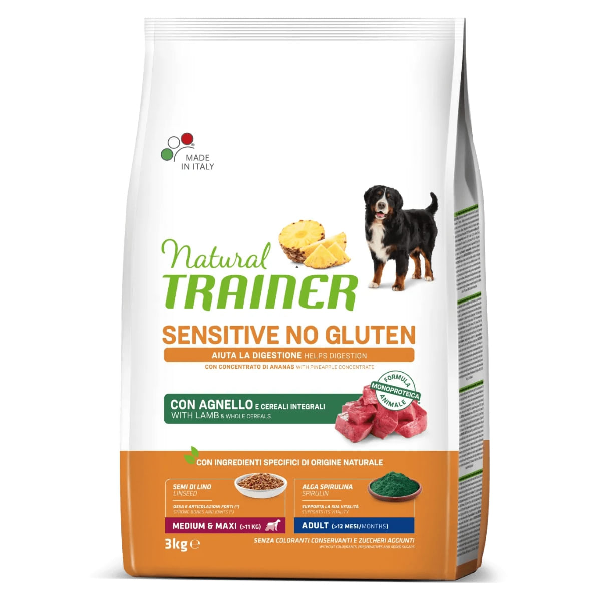 NATURAL TRAINER Sensitive No Gluten, M-XL, Miel, hrană uscată monoproteică câini, sistem digestiv, 3kg - 1 | YEO