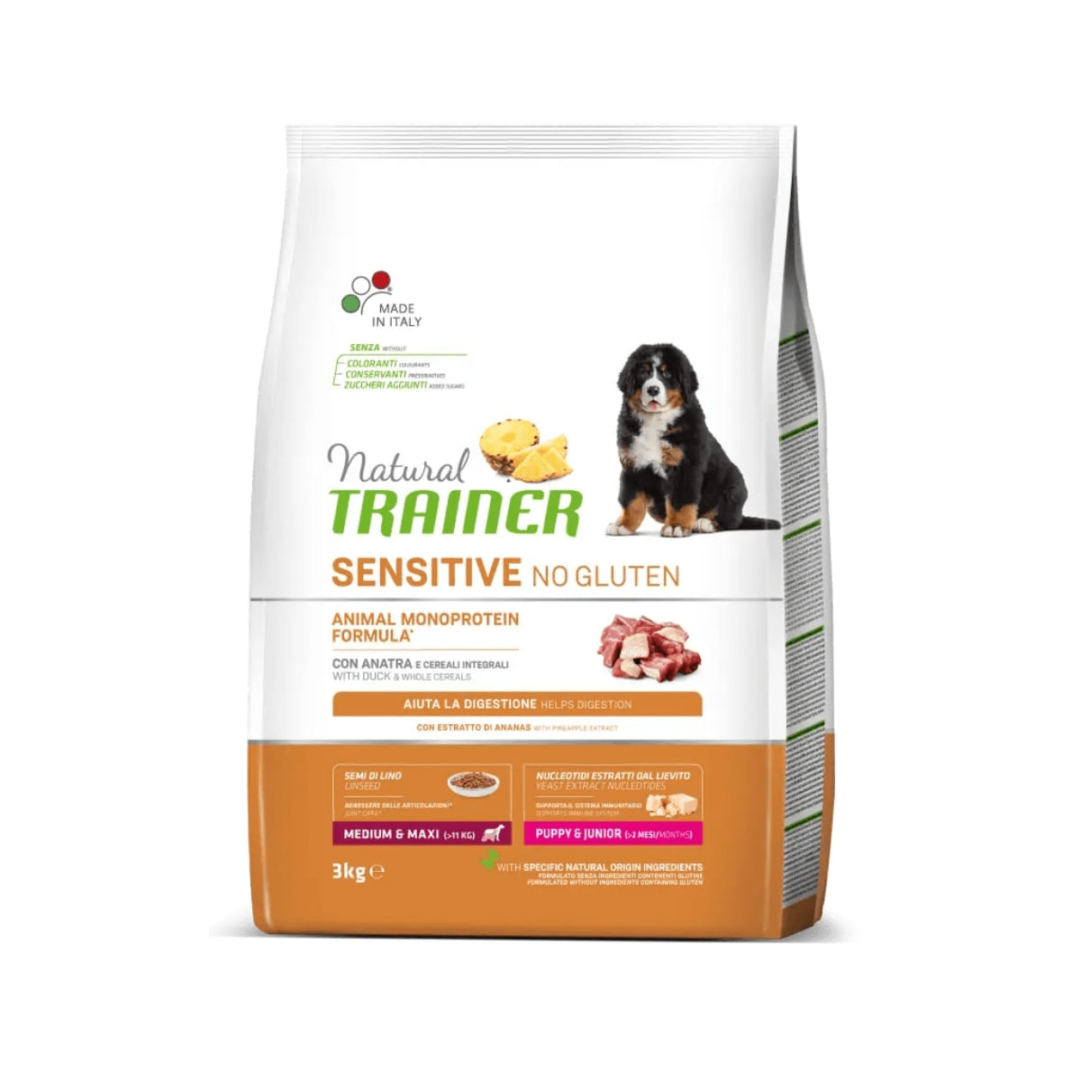 NATURAL TRAINER Sensitive No Gluten Puppy&Junior, M-XL, Rață, hrană uscată monoproteică câini junior, sistem digestiv, 3kg - 1 | YEO