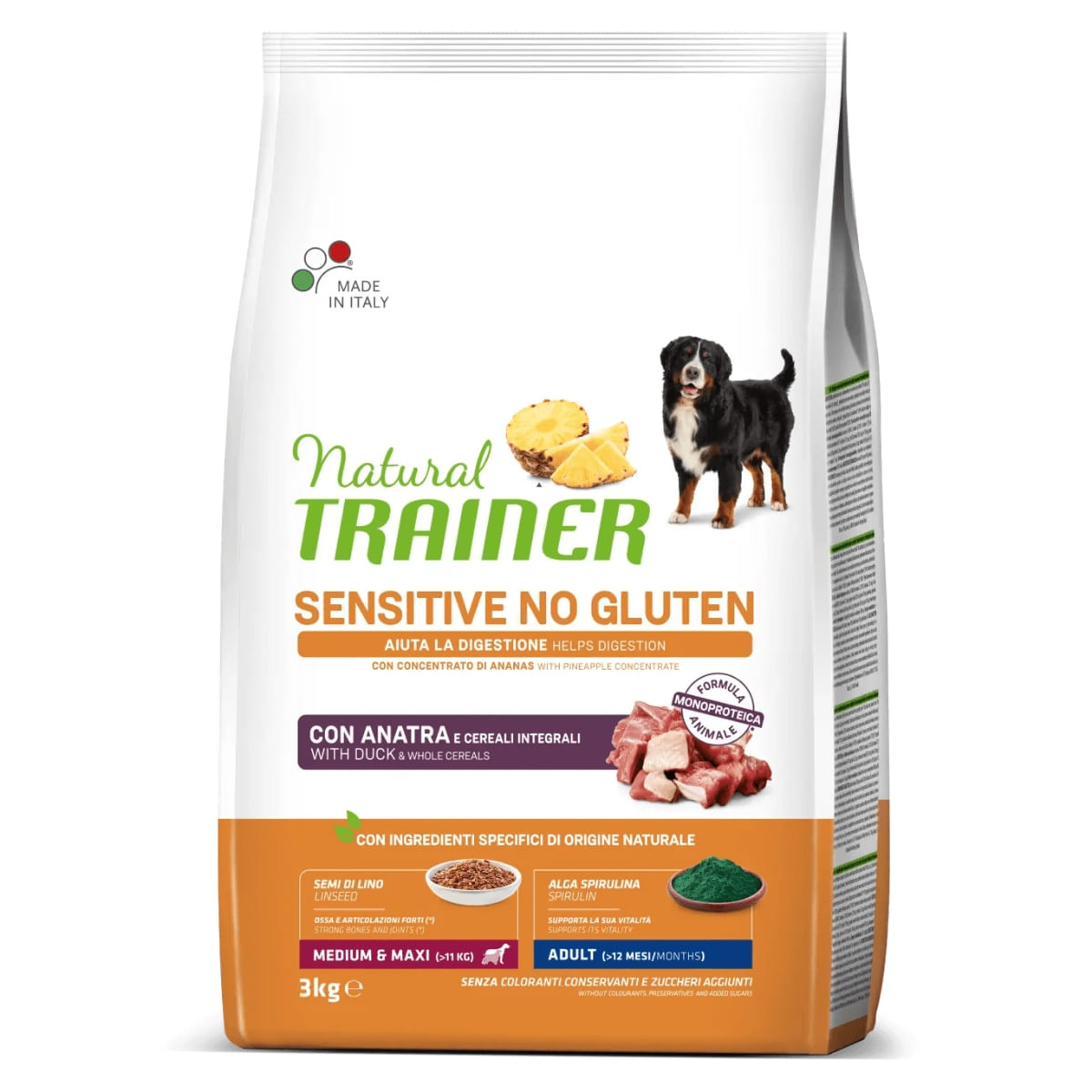 NATURAL TRAINER Sensitive No Gluten, M-XL, Rață, hrană uscată monoproteică câini, sistem digestiv, 3kg - 1 | YEO