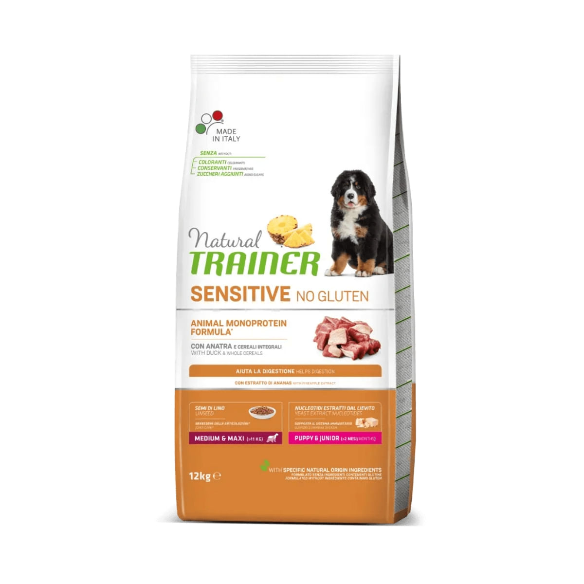 NATURAL TRAINER Sensitive No Gluten Puppy&Junior, M-XL, Rață, hrană uscată monoproteică câini junior, sistem digestiv, 12kg - 1 | YEO