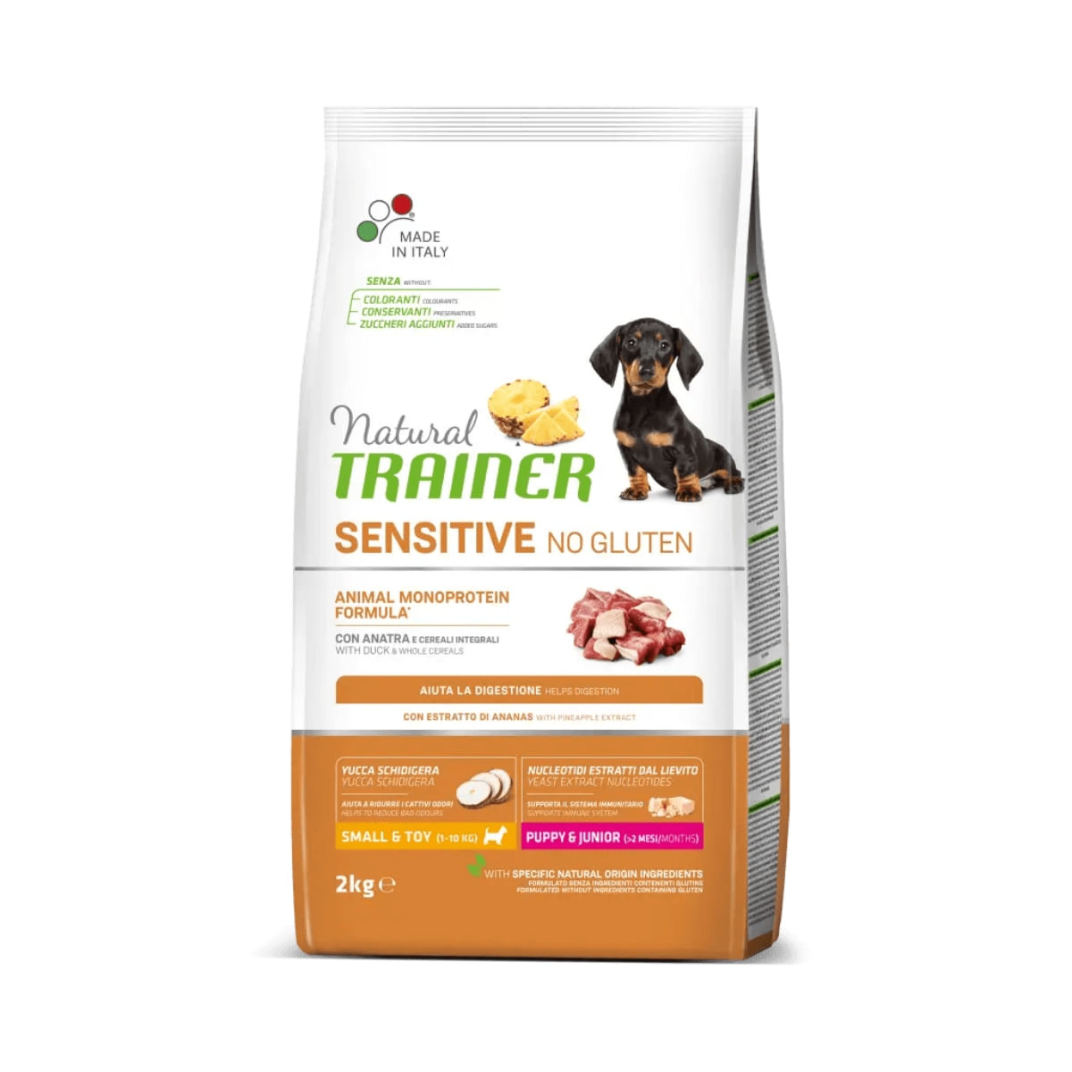 NATURAL TRAINER Sensitive No Gluten, XS-S, Rață, hrană uscată monoproteică câini junior, sistem digestiv, 2kg - 1 | YEO