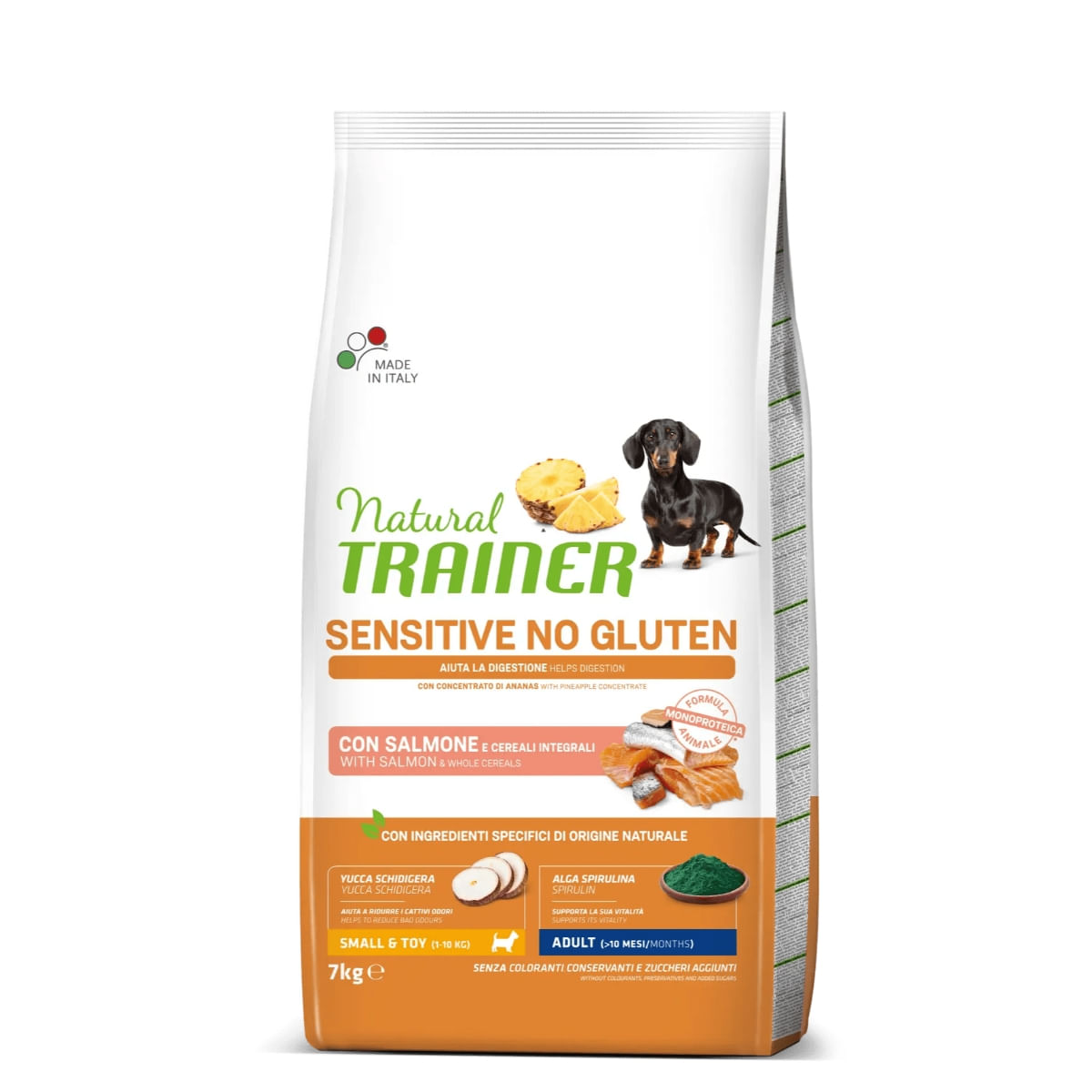 NATURAL TRAINER Sensitive No Gluten, XS-S, Somon, hrană uscată monoproteică câini, sistem digestiv, 7kg - 1 | YEO