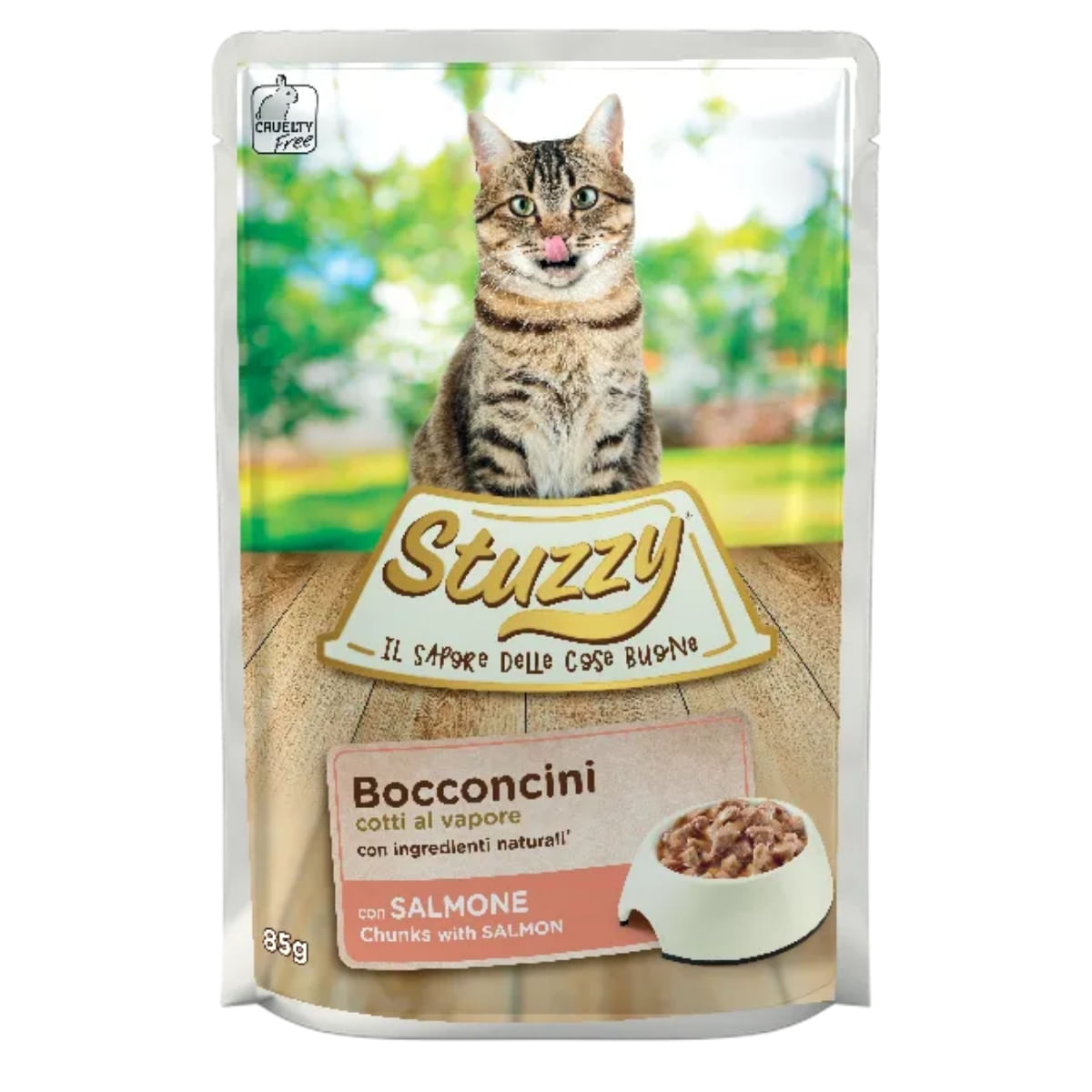 STUZZY Chunks, Somon, plic hrană umedă pisici, (în sos), 85g