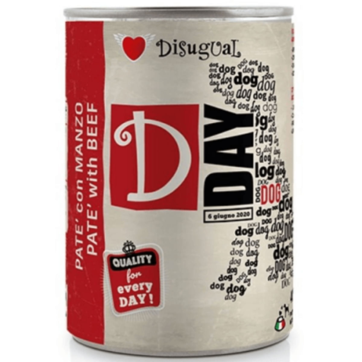 DISUGUAL D Day Dog, XS-XL, Vită, conservă hrană umedă fără cereale câini, (pate), 400g