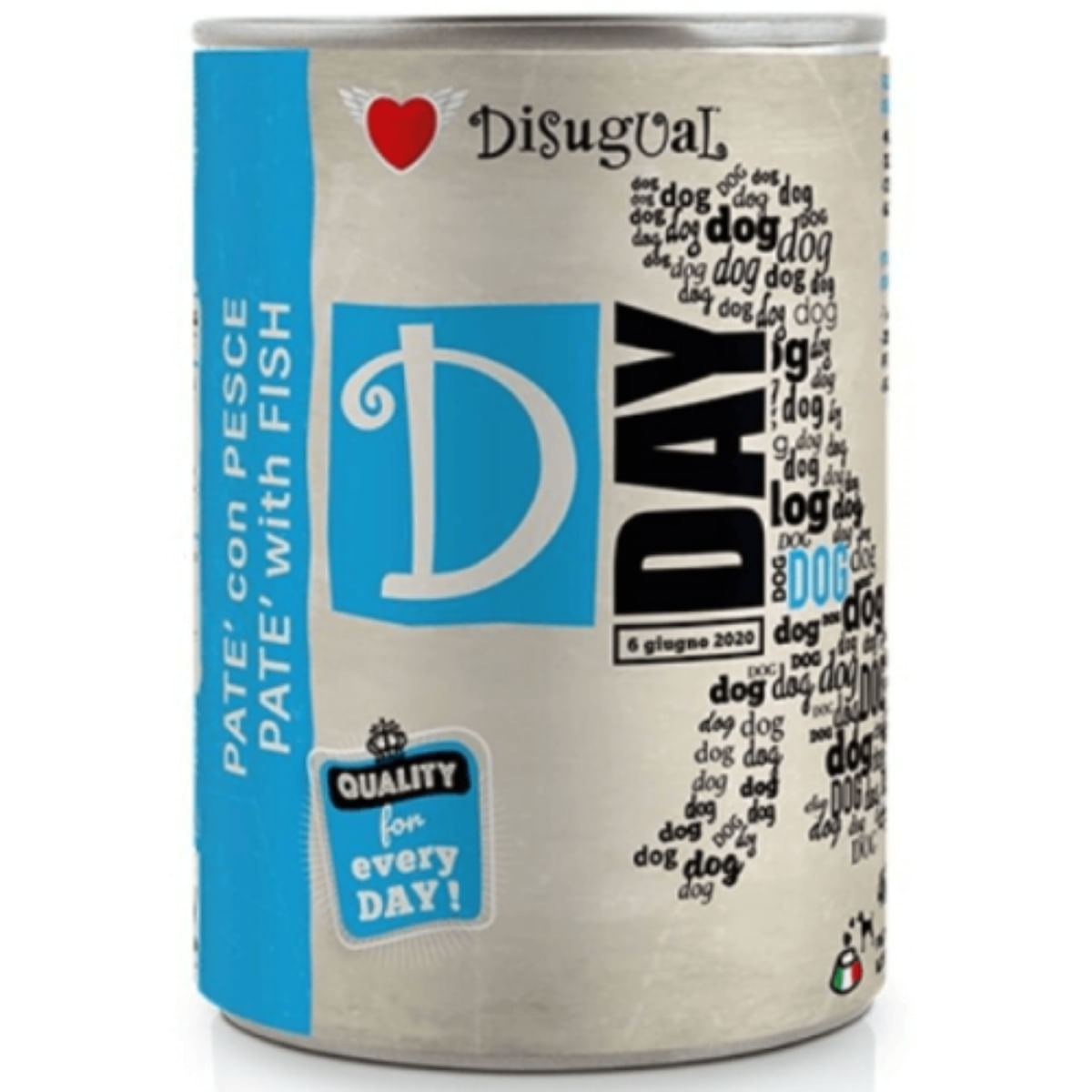 DISUGUAL D Day Dog, XS-XL, Pește, conservă hrană umedă fără cereale câini, (pate), 400g