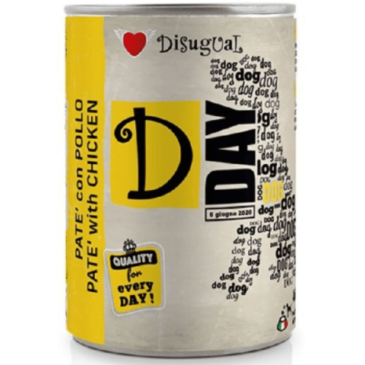 DISUGUAL D Day Dog, XS-XL, Pui, conservă hrană umedă fără cereale câini, (pate), 400g