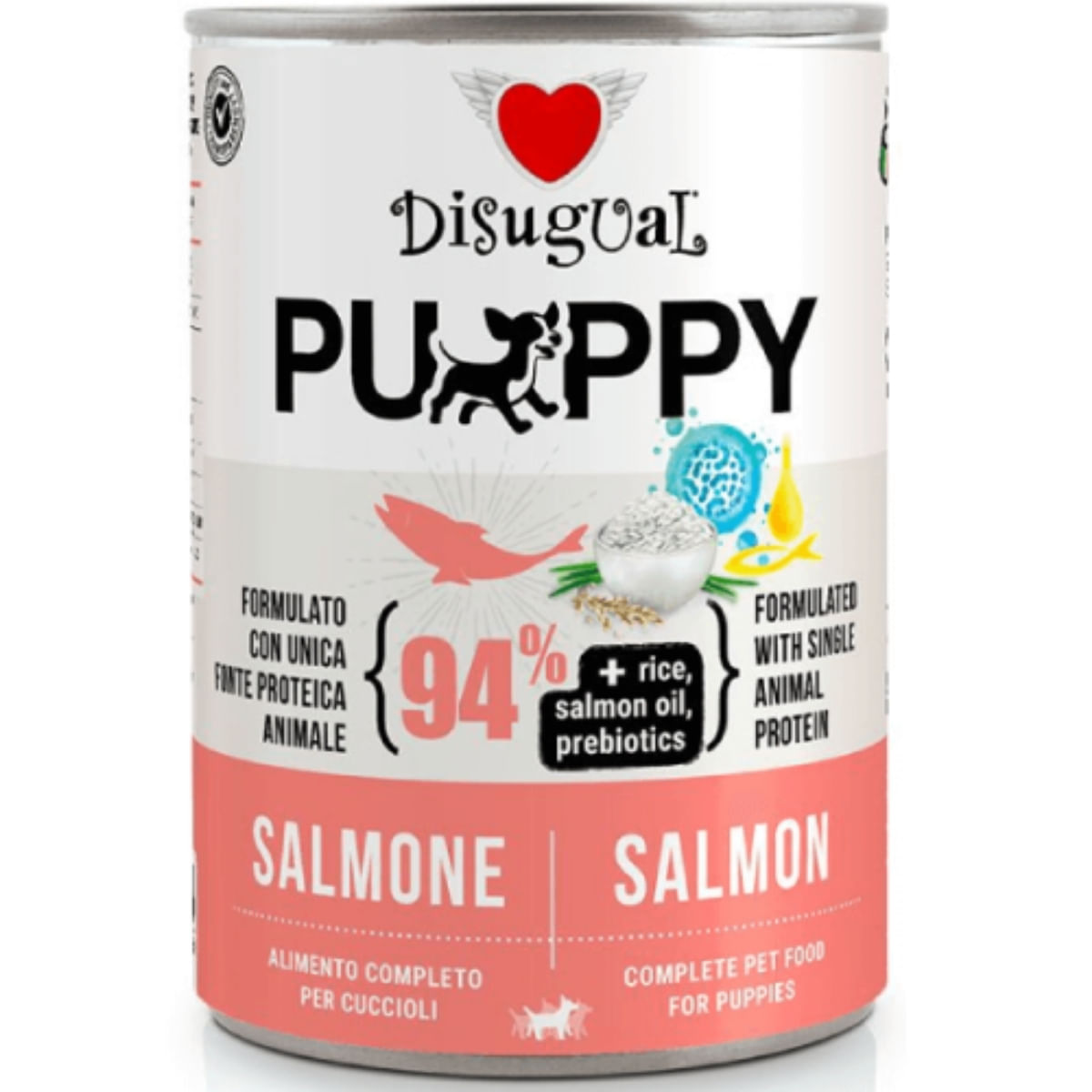 DISUGUAL Monoprotein Puppy, XS-XL, Somon, conservă hrană umedă monoproteică câini junior, (pate), 400g - 1 | YEO