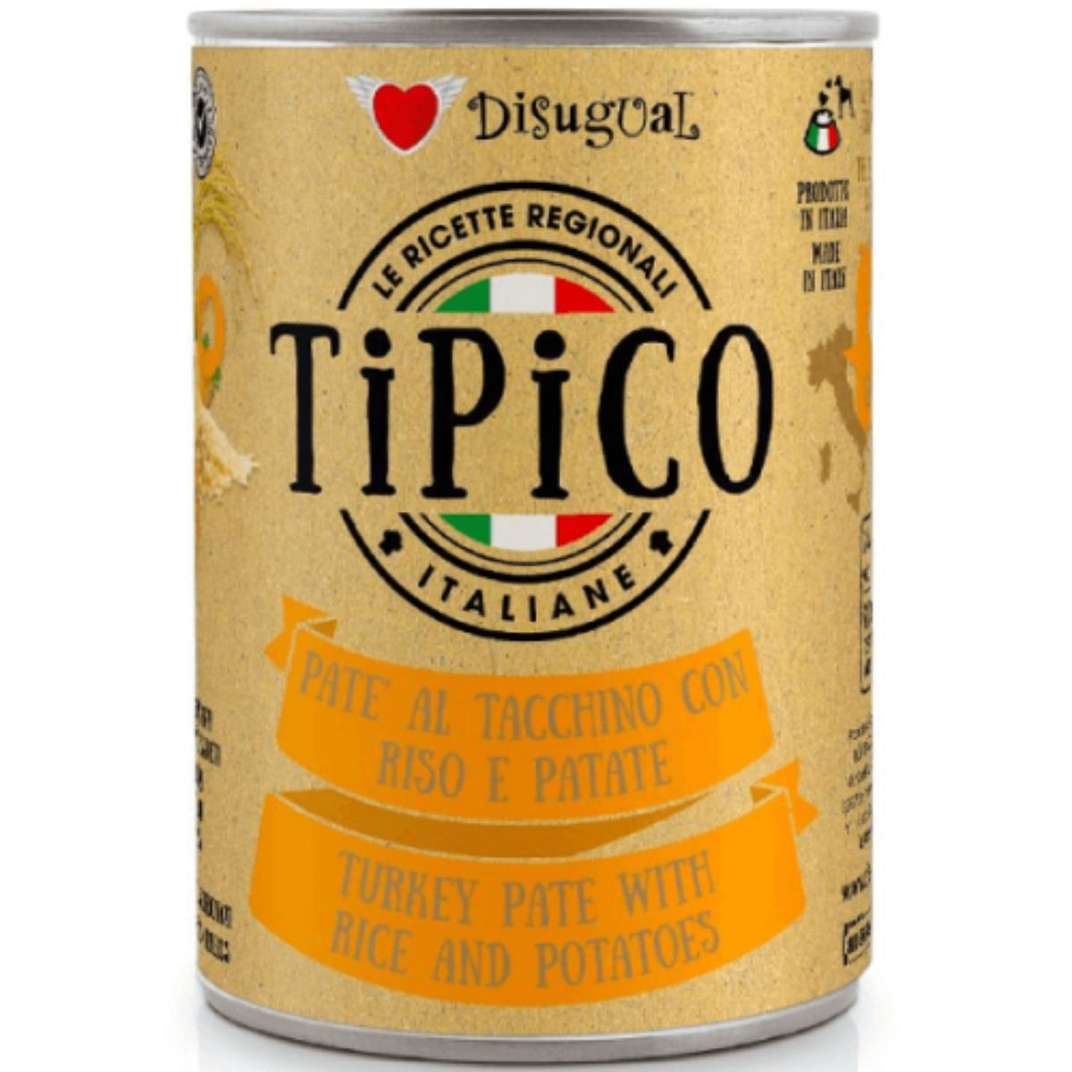 DISUGUAL Tipico, XS-XL, Curcan și Orez, conservă hrană umedă câini, (pate), 400g