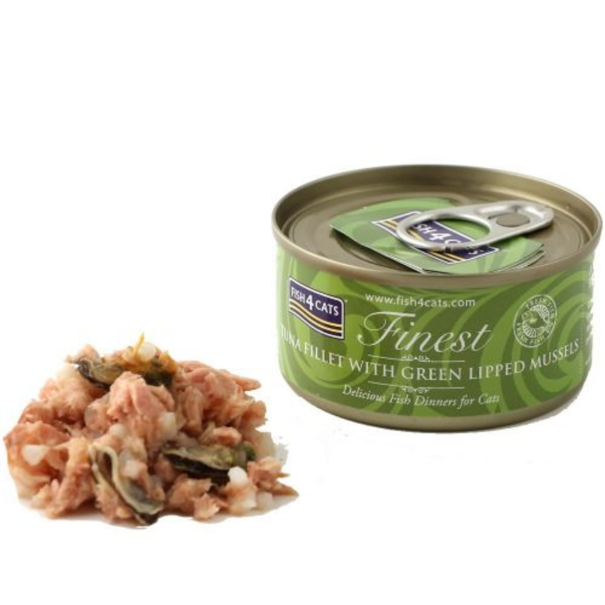 FISH4CATS Finest, Ton și Scoici, conservă hrană umedă pisici, (în supă), 70g - 2 | YEO