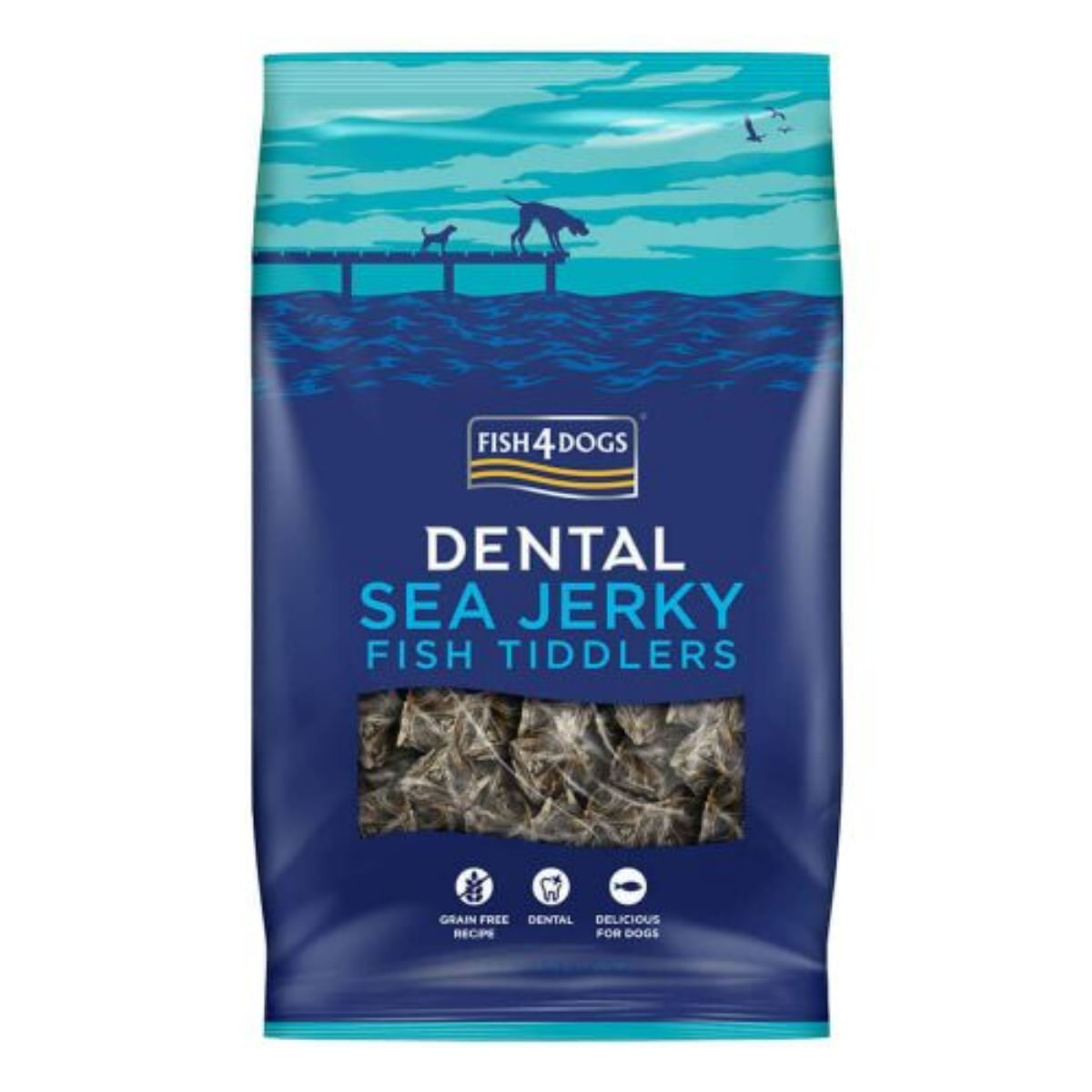 FISH4DOGS Dental Sea Jerky Fish Tiddlers, XS-XL, Pește, punguță recompense fără cereale câini, deshidratat, 115g