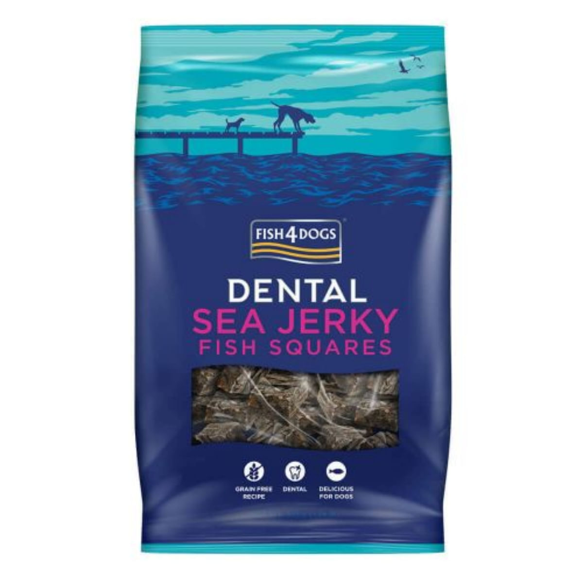 FISH4DOGS Dental Sea Jerky Fish Squares, XS-XL, Pește, punguță recompense fără cereale câini, deshidratat, 115g - 2 | YEO