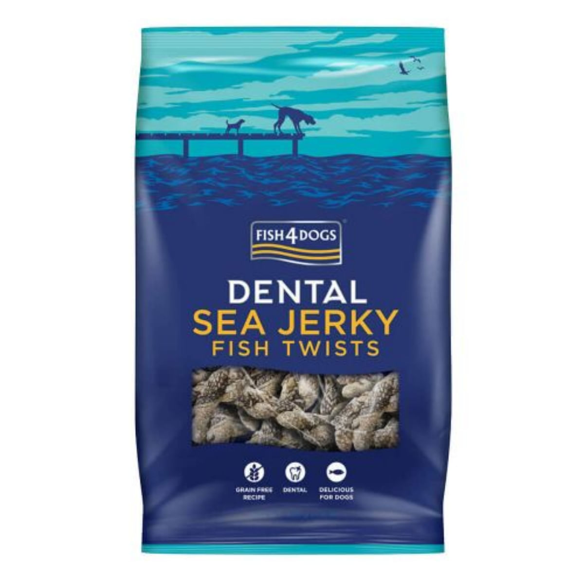 FISH4DOGS Dental Sea Jerky Fish Twists, XS-XL, Pește, punguță recompense fără cereale câini, deshidratat, 100g - 1 | YEO