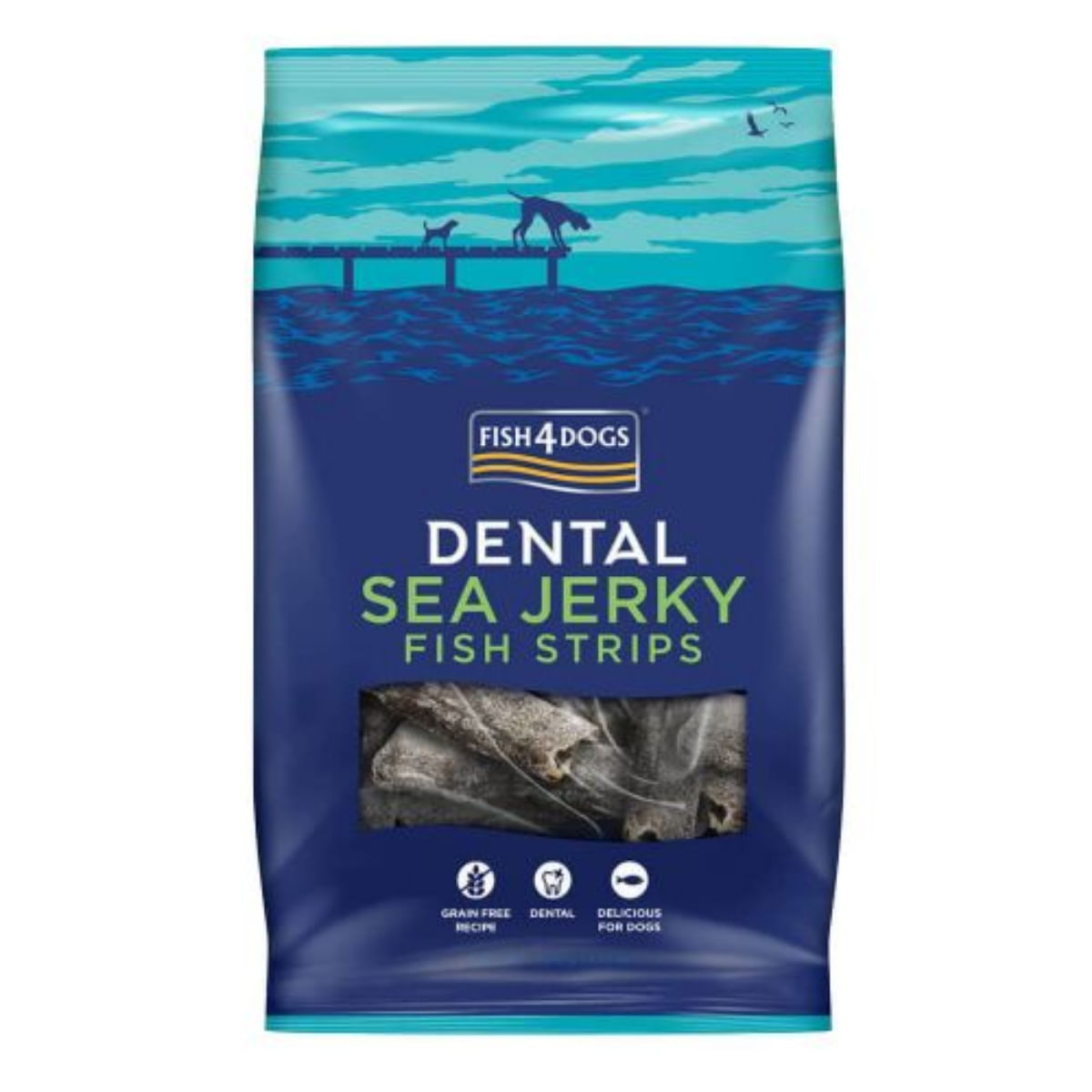 FISH4DOGS Dental Sea Jerky Fish Strips, XS-XL, Pește, punguță recompense fără cereale câini, deshidratat, 100g - 2 | YEO