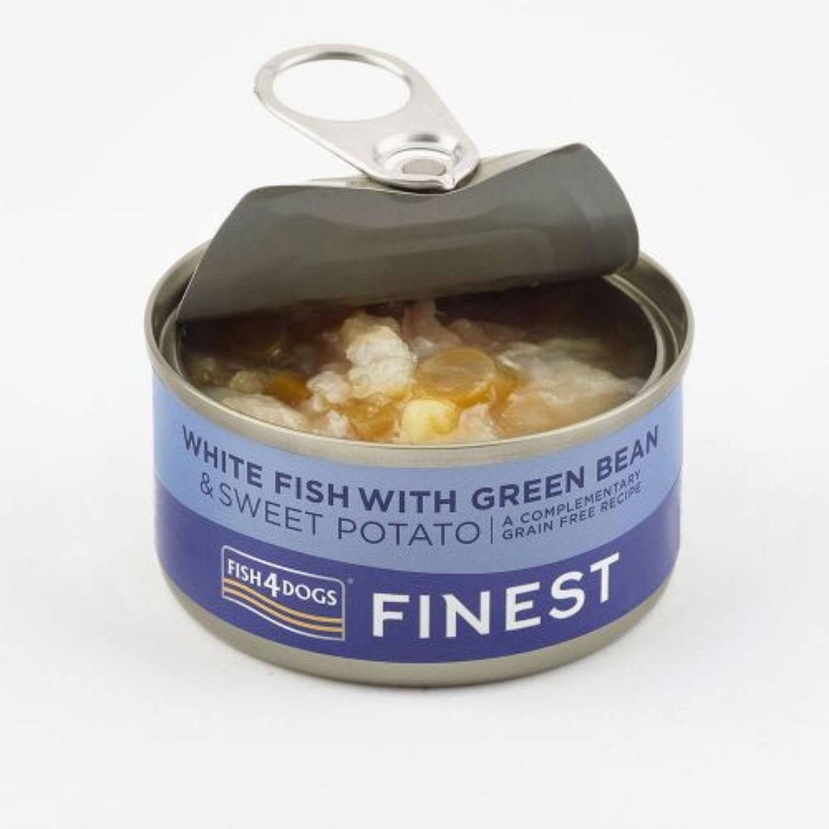 FISH4DOGS Finest, XS-XL, Pește alb și Cartof Dulce, conservă hrană umedă fără cereale câini, (în suc propriu), 85g