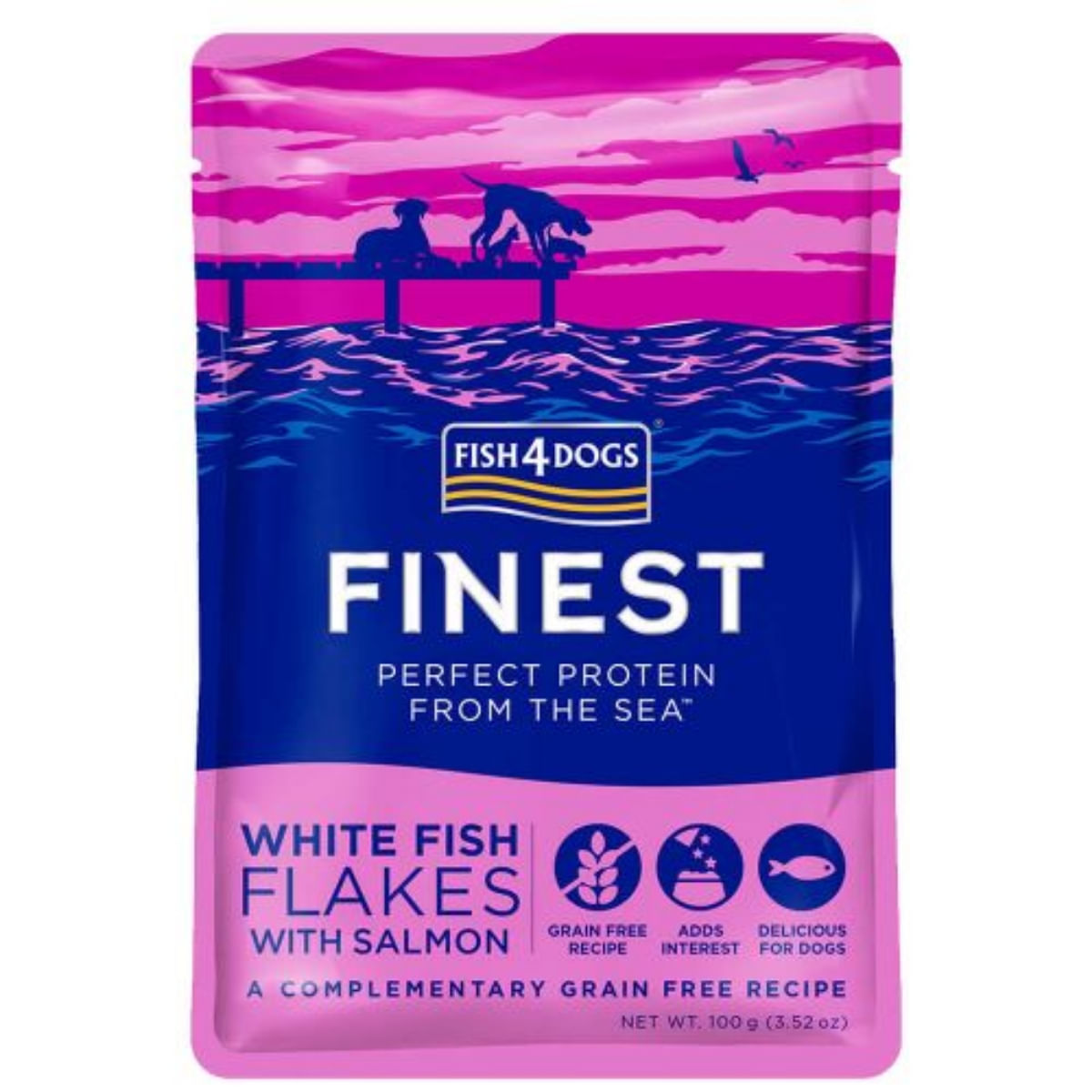 FISH4DOGS Finest, XS-XL, Pește alb și Somon, plic hrană umedă fără cereale câini, (în suc propriu), 100g