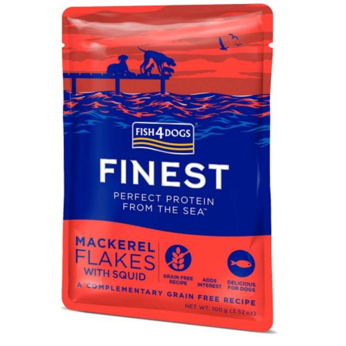 FISH4DOGS Finest, XS-XL, Macrou și Calamar, plic hrană umedă fără cereale câini, (în suc propriu), 100g - 1 | YEO