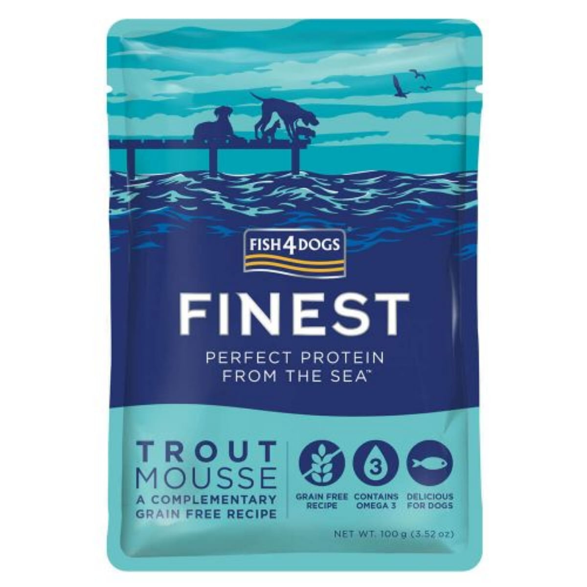 FISH4DOGS Finest, XS-XL, Păstrăv, plic hrană umedă fără cereale câini, (pate), 100g - 1 | YEO