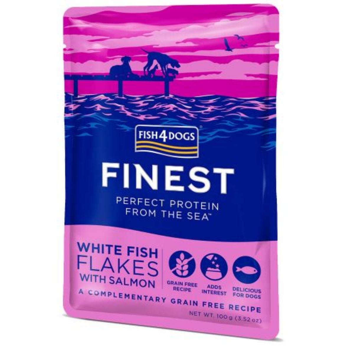 FISH4DOGS Finest, XS-XL, Pește alb și Somon, plic hrană umedă fără cereale câini, (în suc propriu), 100g