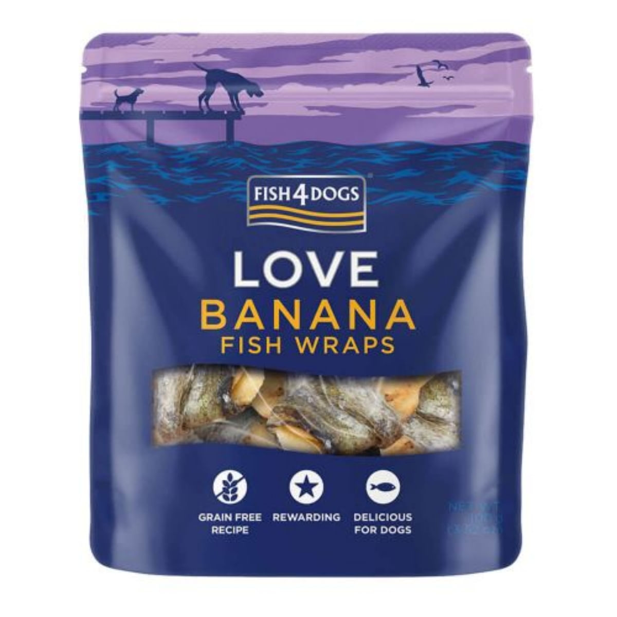 FISH4DOGS Love Snack Dog Wraps, XS-XL, Banana și Piele de Pește, punguță recompense fără cereale câini, deshidratat, 100g - 1 | YEO