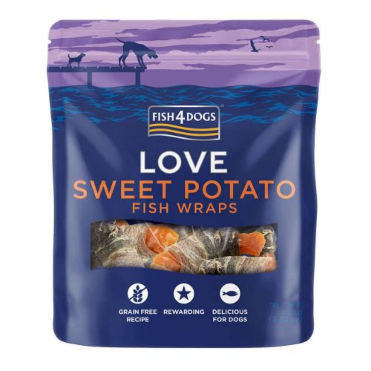 FISH4DOGS Love Snack Dog Wraps, XS-XL, Cartof Dulce și Piele de Pește, punguță recompense fără cereale câini, deshidratat, 100g - 2 | YEO