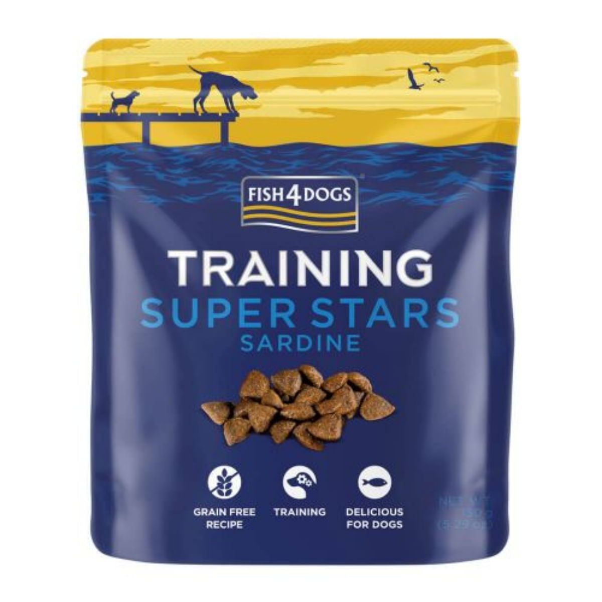 FISH4DOGS Training Superstars, XS-XL, Sardine, punguță recompense fără cereale câini, 150g