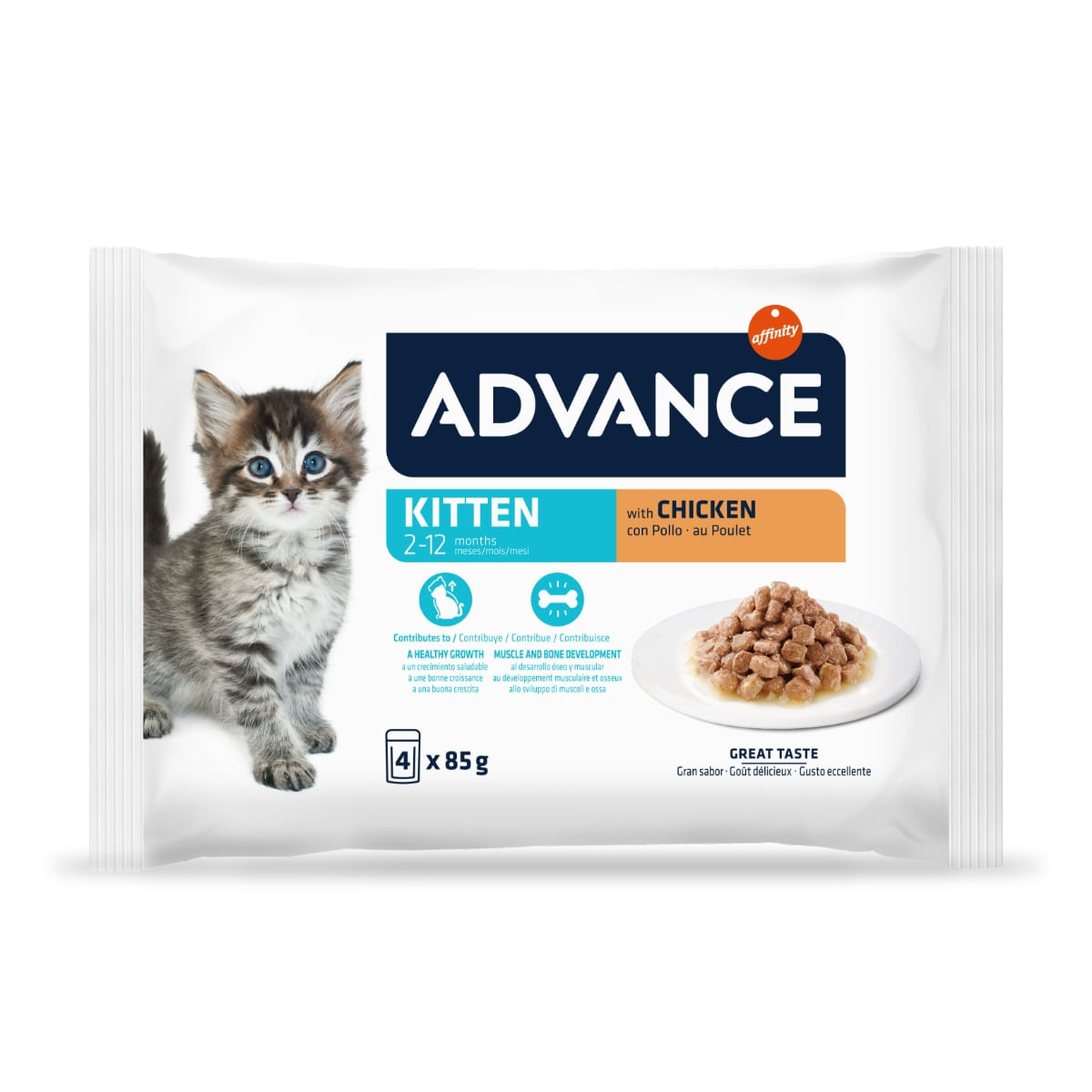 ADVANCE Kitten, Pui, hrană umedă pisici junior, (în sos) ADVANCE Kitten, Pui, plic hrană umedă pisici junior, (în sos), multipack, 85g x 4buc - 1 | YEO