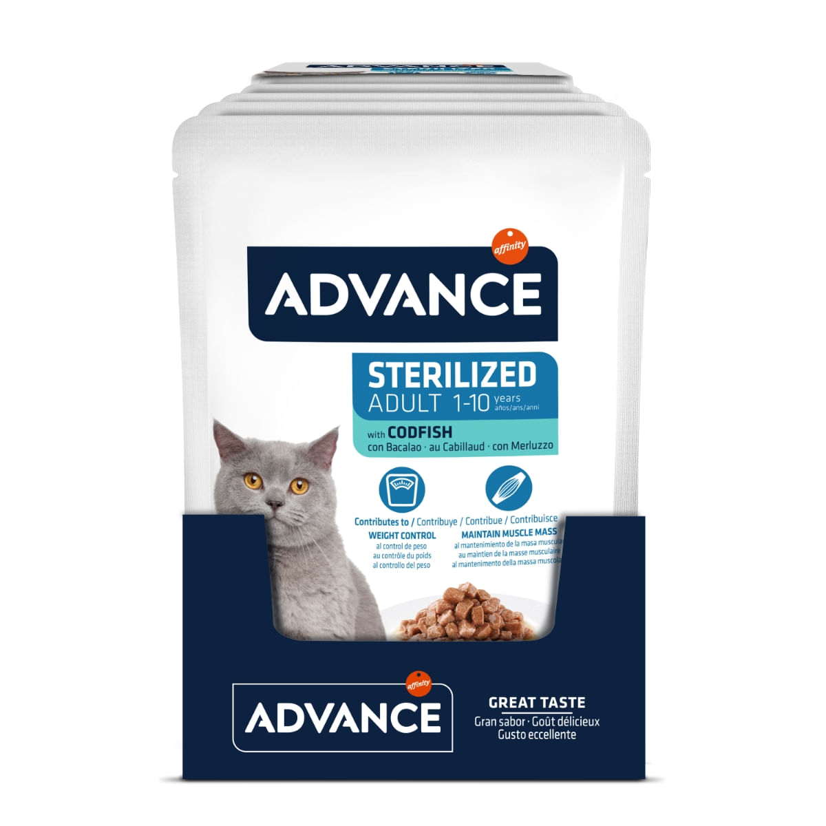 ADVANCE Sterilised, Cod, hrană umedă pisici sterilizate, (în sos) ADVANCE Sterilised, Cod, plic hrană umedă pisici sterilizate, (în sos), 85g - 3 | YEO