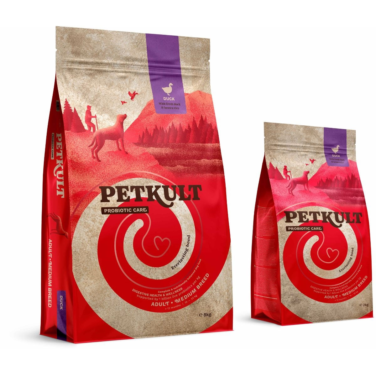 PETKULT Probiotics Adult Medium Breed, M, Rață și orez brun, hrană uscată câini, sistem digestiv & probiotice, 8kg