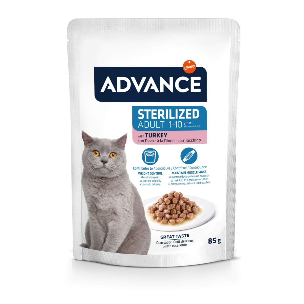 ADVANCE Sterilised, Curcan, hrană umedă pisici sterilizate, (în sos) ADVANCE Sterilised, Curcan, plic hrană umedă pisici sterilizate, (în sos), bax, 85g x 12buc