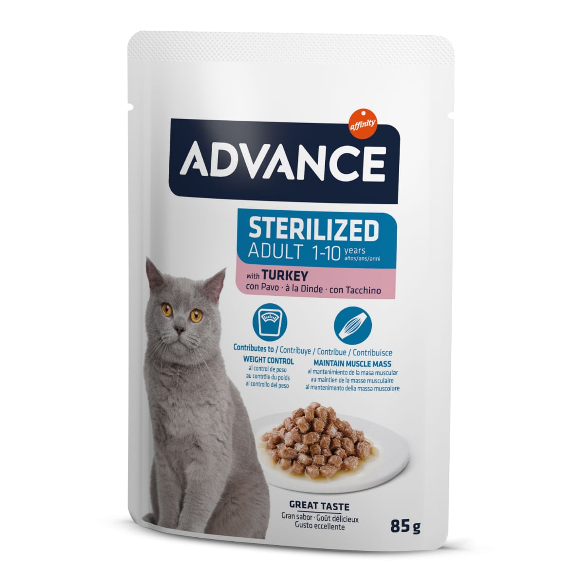 ADVANCE Sterilised, Curcan, hrană umedă pisici sterilizate, (în sos) ADVANCE Sterilised, Curcan, plic hrană umedă pisici sterilizate, (în sos), bax, 85g x 12buc