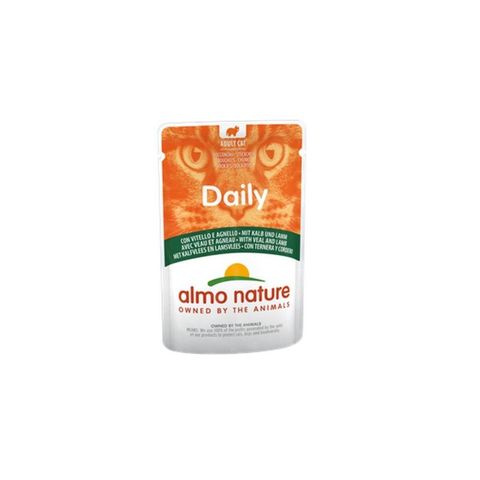 ALMO NATURE Daily Cat, Vițel și Miel, plic hrană umedă pisici, (în sos), 70g