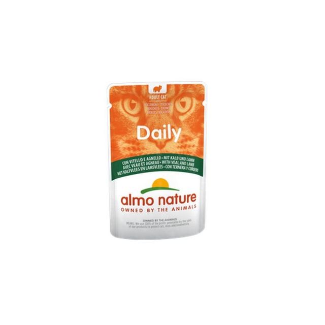 ALMO NATURE Daily Cat, Vițel și Miel, plic hrană umedă pisici, (în sos), 70g