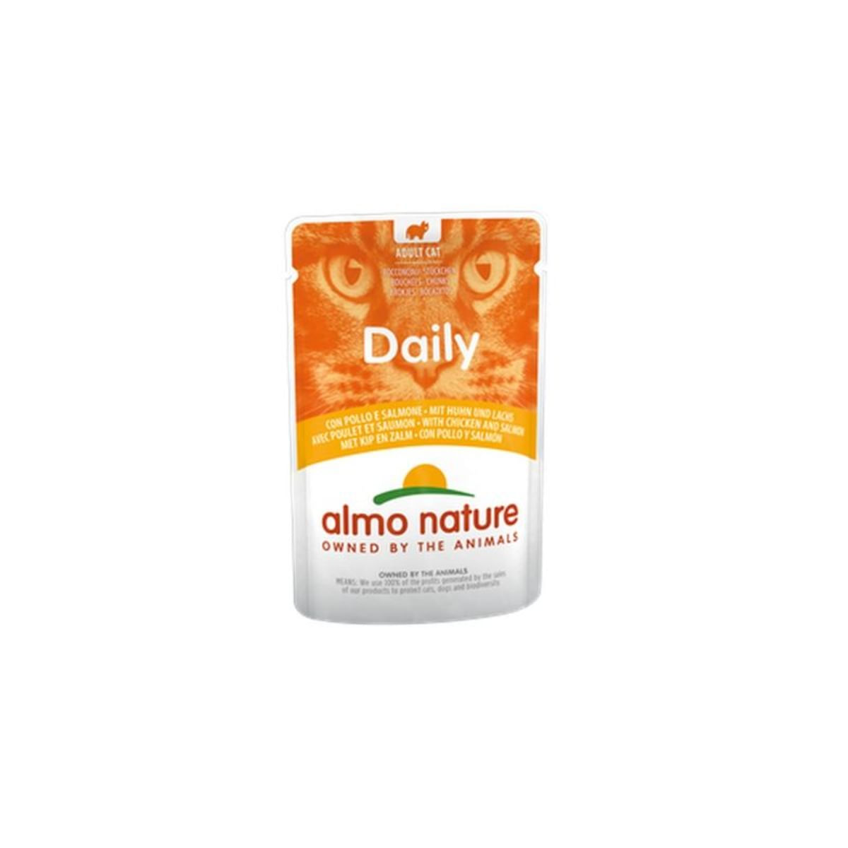 ALMO NATURE Daily Cat, Pui și Somon, plic hrană umedă pisici, (în sos), 70g