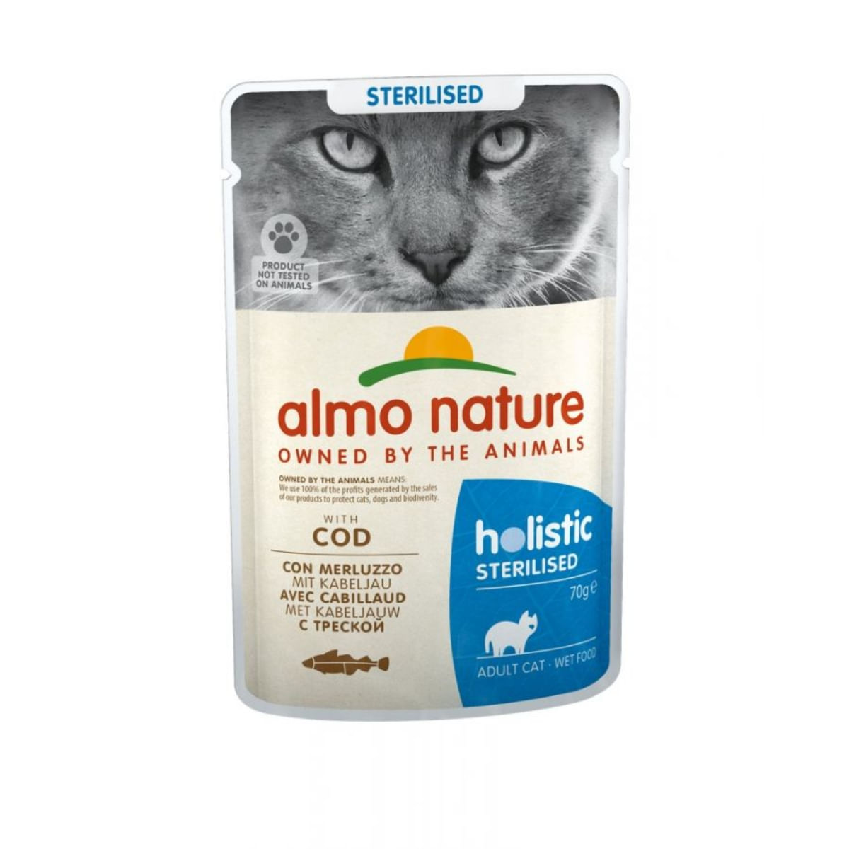 ALMO NATURE Holistic Sterilised, Cod, plic hrană umedă fără cereale pisici sterilizate, (în supă), 70g - 1 | YEO