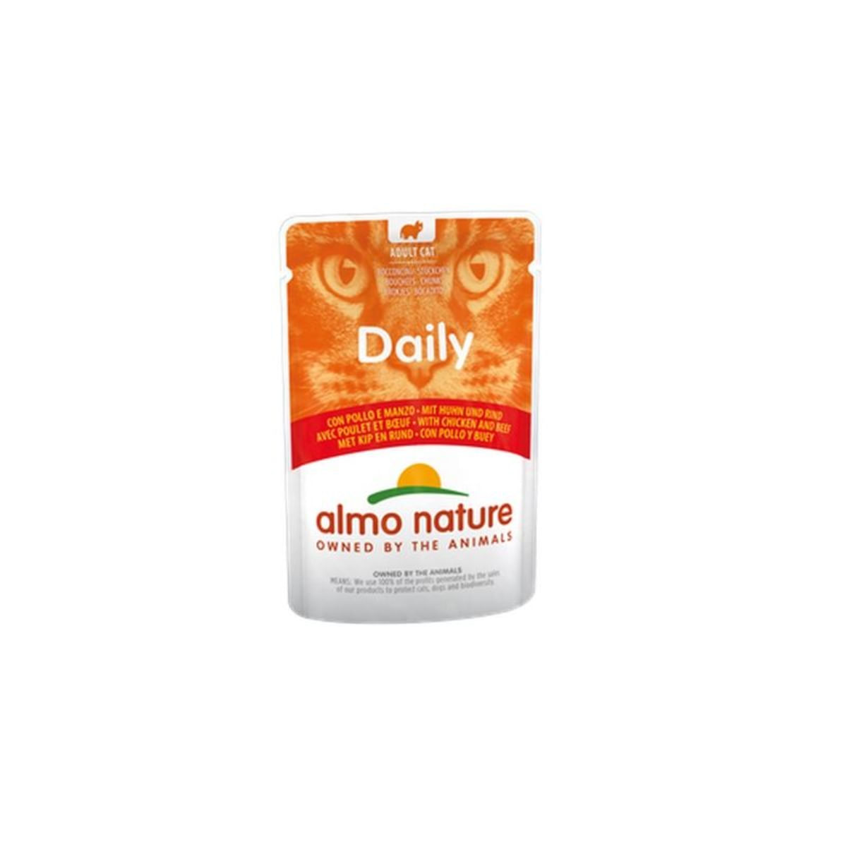 ALMO NATURE Daily Cat, Pui și Vită, plic hrană umedă pisici, (în sos), 70g