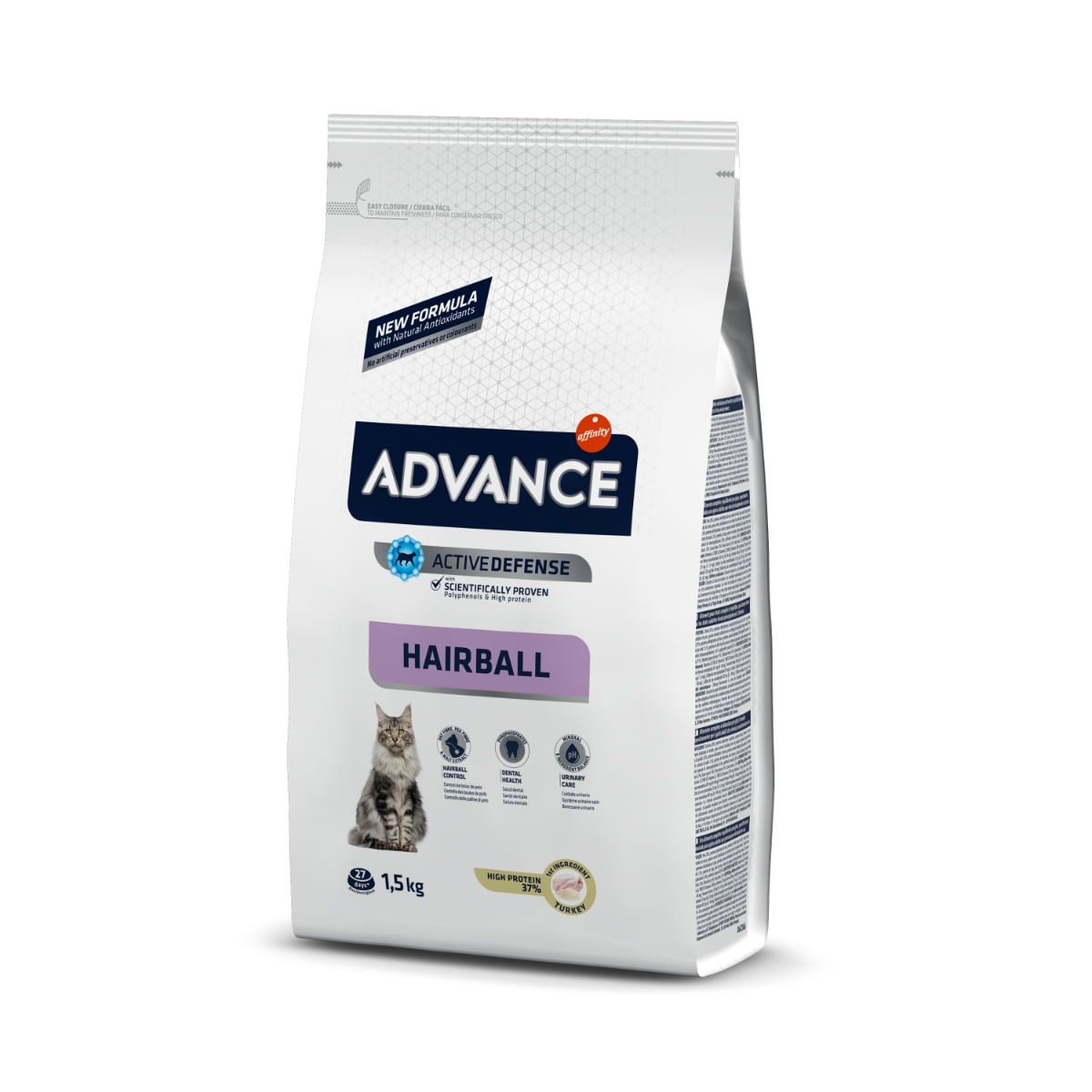 ADVANCE Hairball, Curcan, hrană uscată pisici, limitarea ghemurilor de blană,1.5kg - 1 | YEO