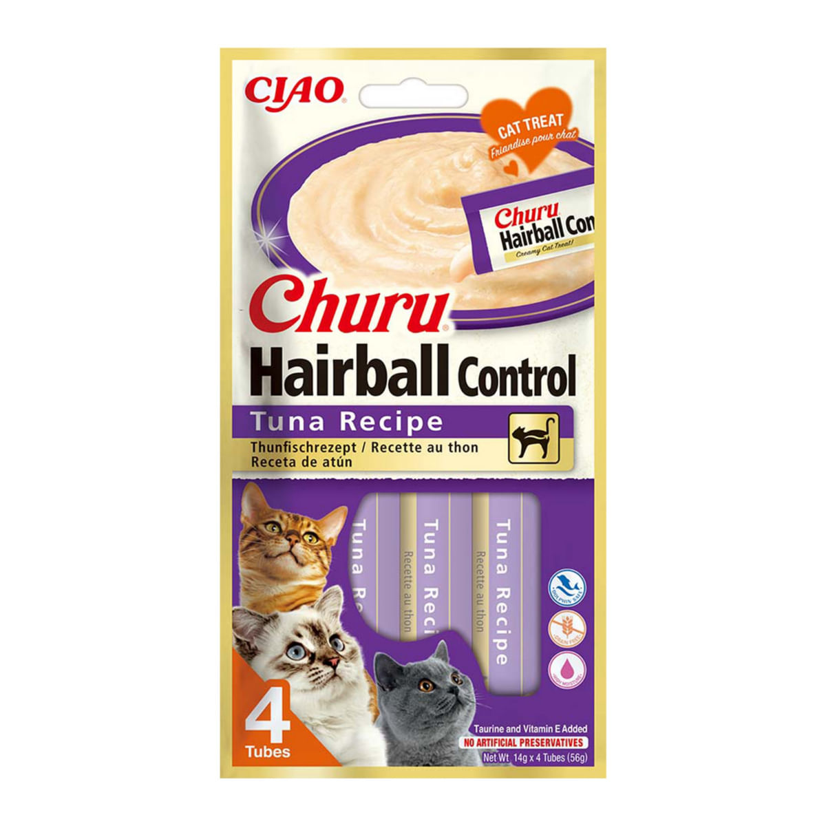 INABA Churu Hairball Control, Ton,, tub recompense fără cereale pisici, limitarea ghemurilor de blană, (piure) INABA Churu Hairball Control, Ton, plic, tub recompense fără cereale pisici, limitarea ghemurilor de blană, (piure), 56g