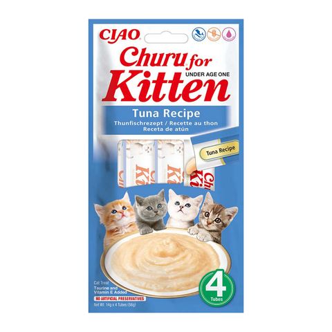 INABA Churu Kitten, Ton, plic, tub recompense fără cereale pisici junior, (piure), 56g